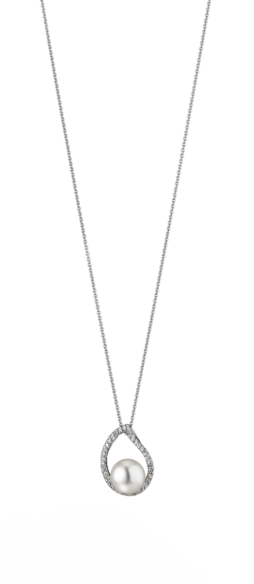 R157 Kette mit Anhänger Süßwasserperle und Zirkoniasteine