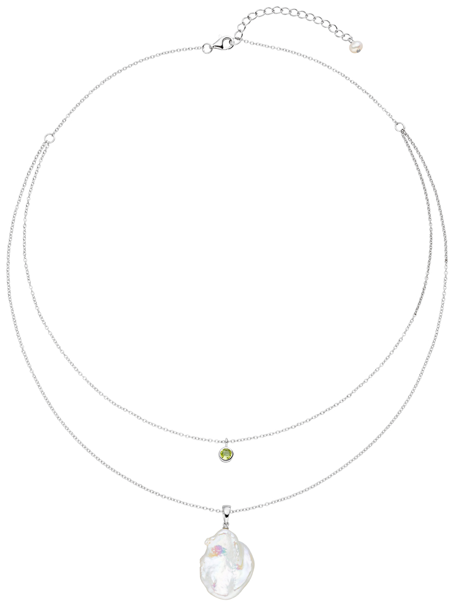 F35-P Kette mit Peridot- und Perlenanhänger Silber – Süßwasser barock weiß