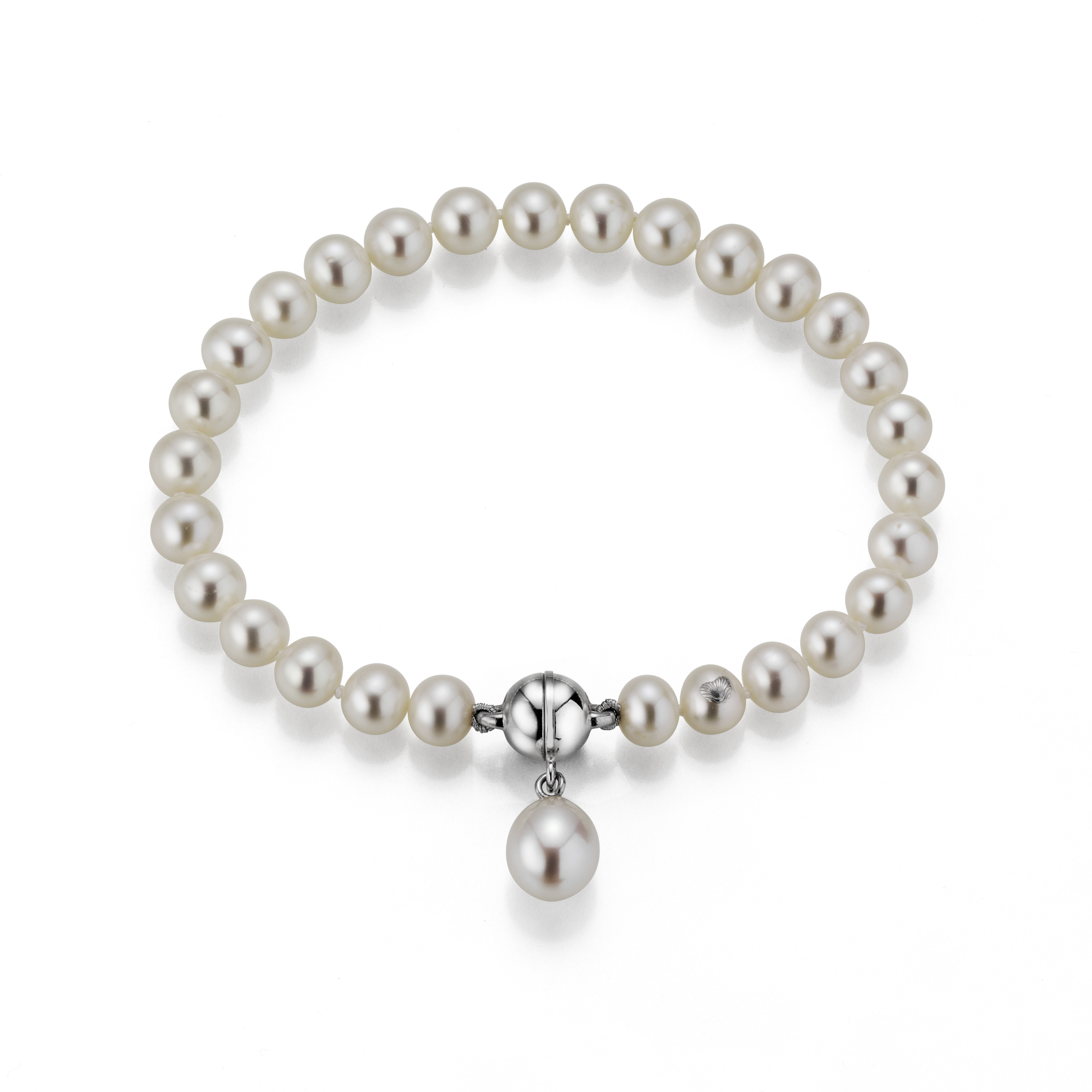 R99_300 Perlenarmband Süßwasser 6-9 mm rund mit Tropfenanhänger