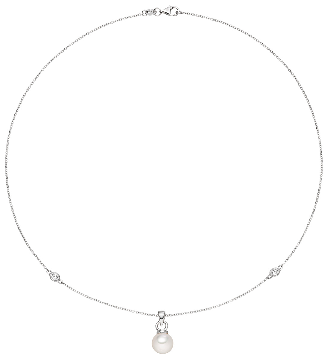 Collier mit zwei Zirkoniasteinen und einem Anhänger aus Süßwasserperle