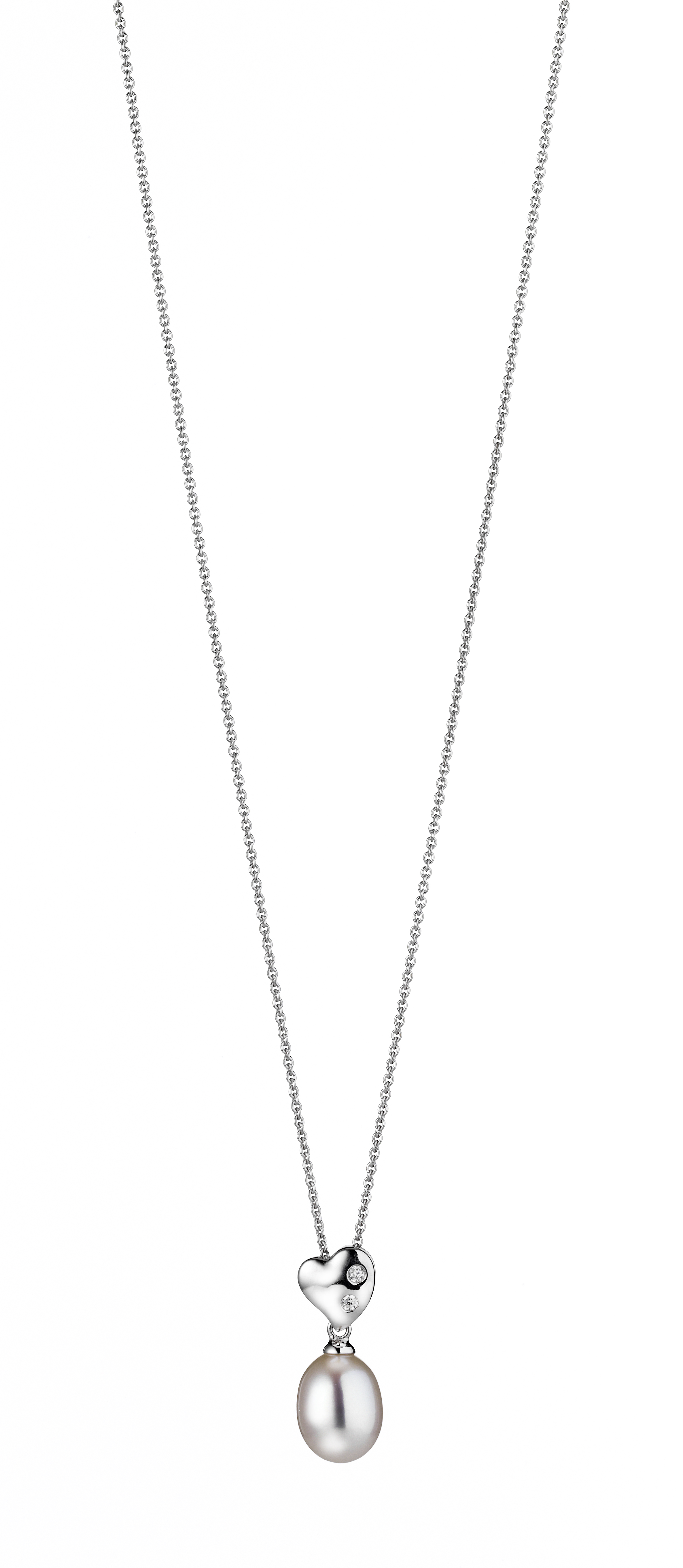 T4 Kette mit einem Herz-Perlenanhänger Silber mit Zirkonia - Süßwasser Tropfen weiß