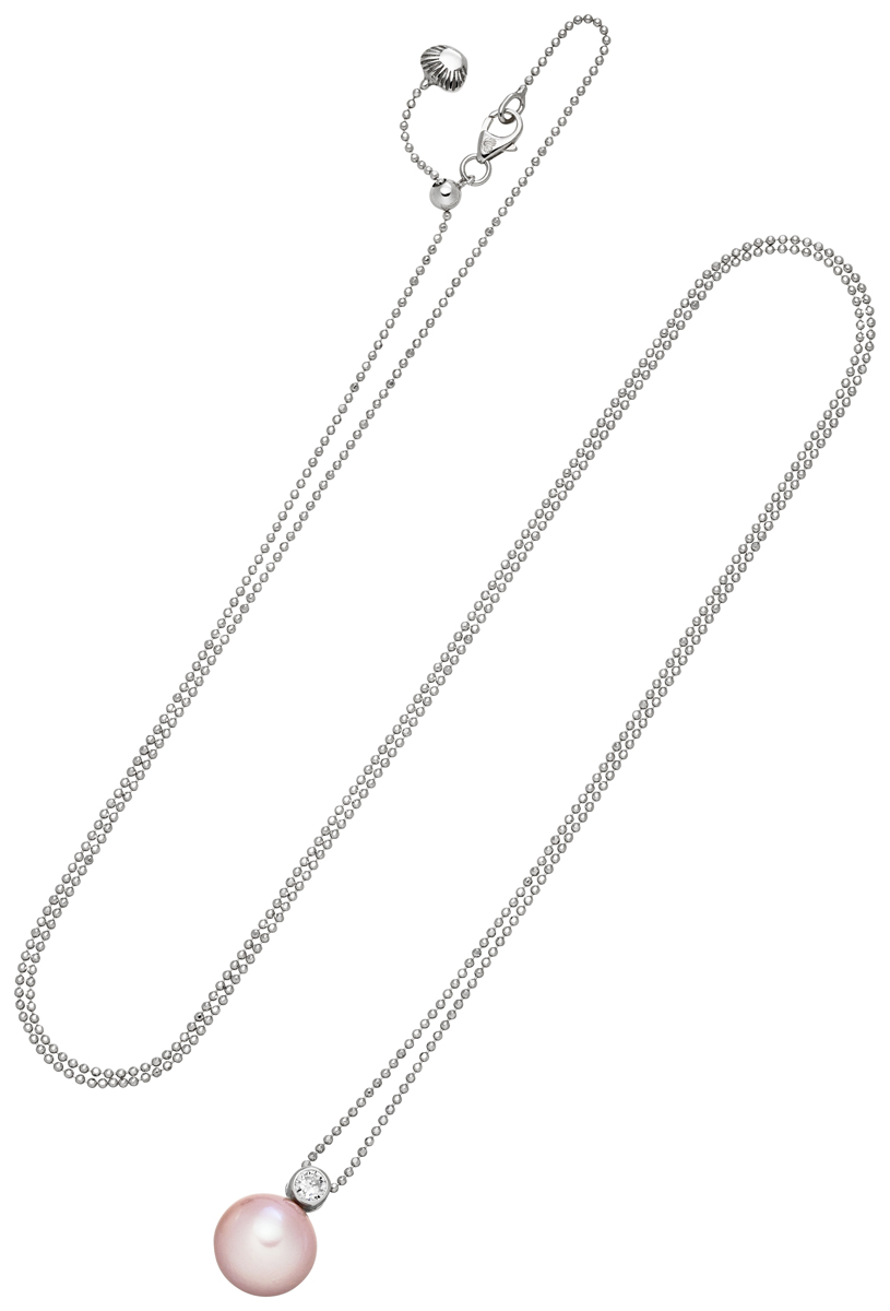 Kette mit Süßwasserperlen- und Zirkoniasteinanhänger natur (rose)