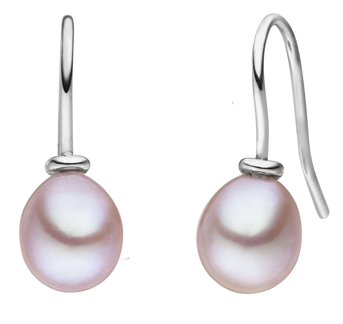 M2-7 Ohrhaken mit Süßwasserperlen Tropfen 7-8 mm natur ( rose)