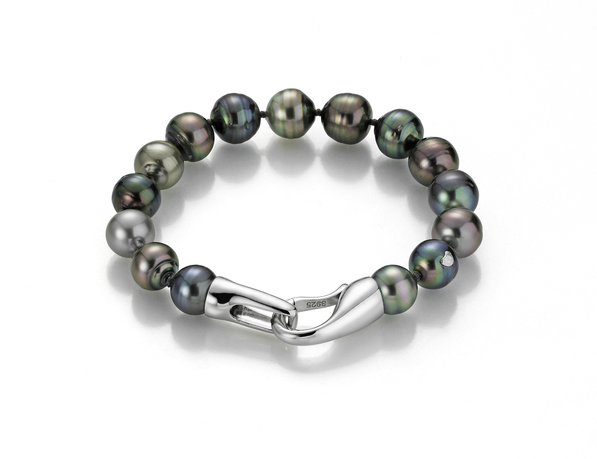 Klassischer Perlenarmband Silber- Tahiti rund schwarz