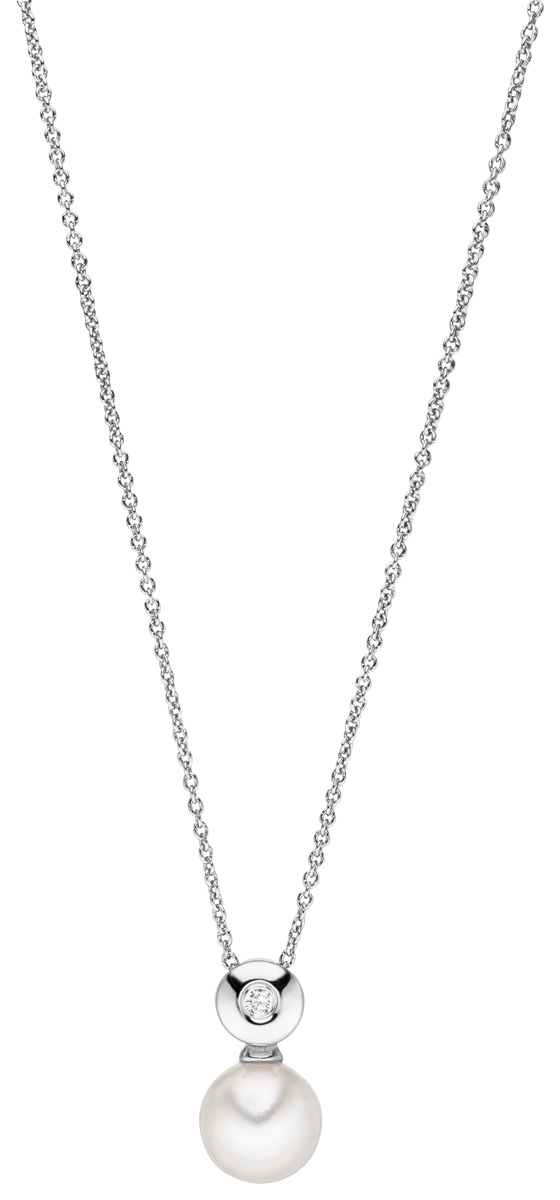s26 Kette mit Anhänger mir Süßwasserperle weiß und Zirkoniastein weiß