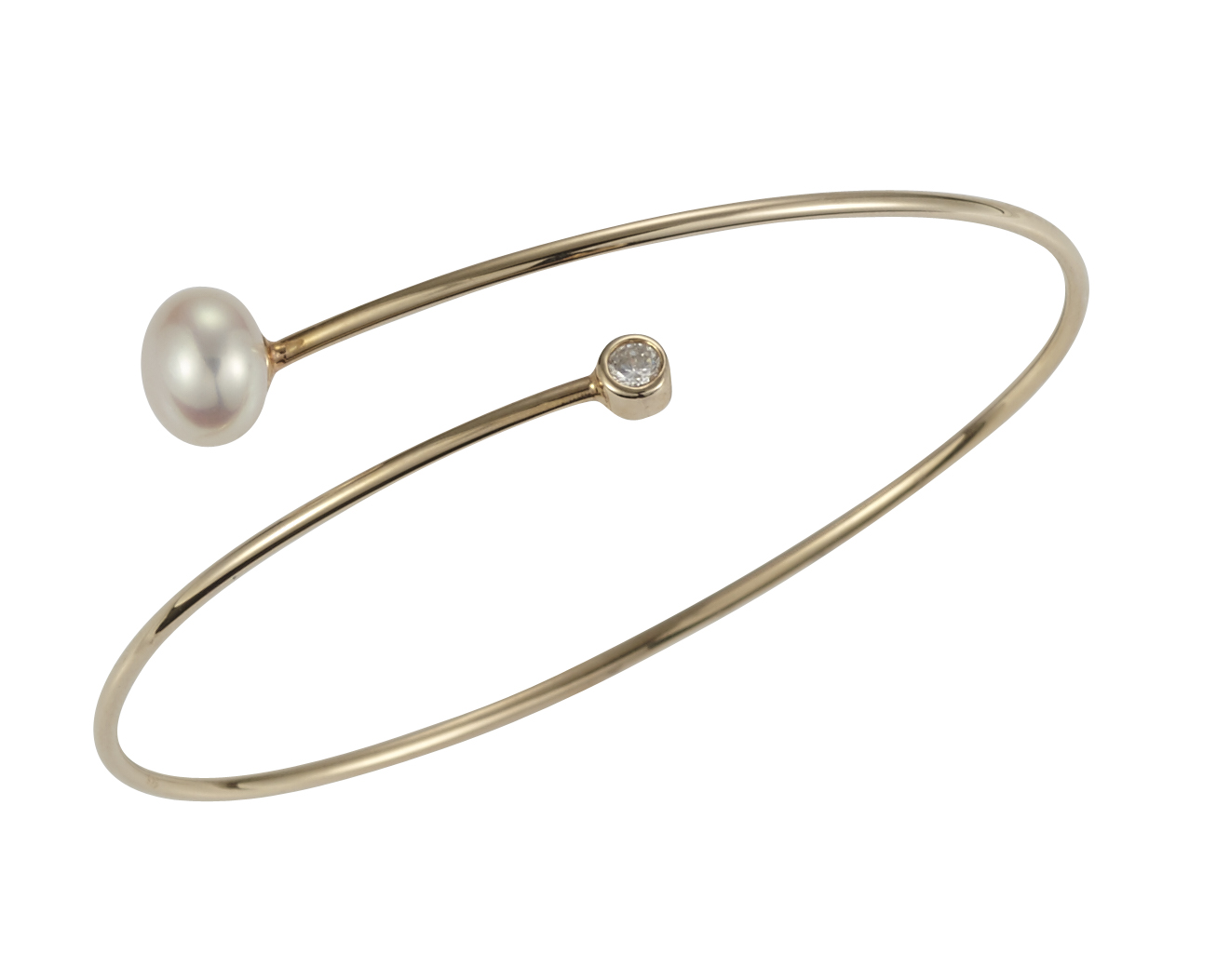 A238 Perlenarmreif in Spiralform Silber gelb vergoldet mit Zirkonia - Süßwasser button weiß