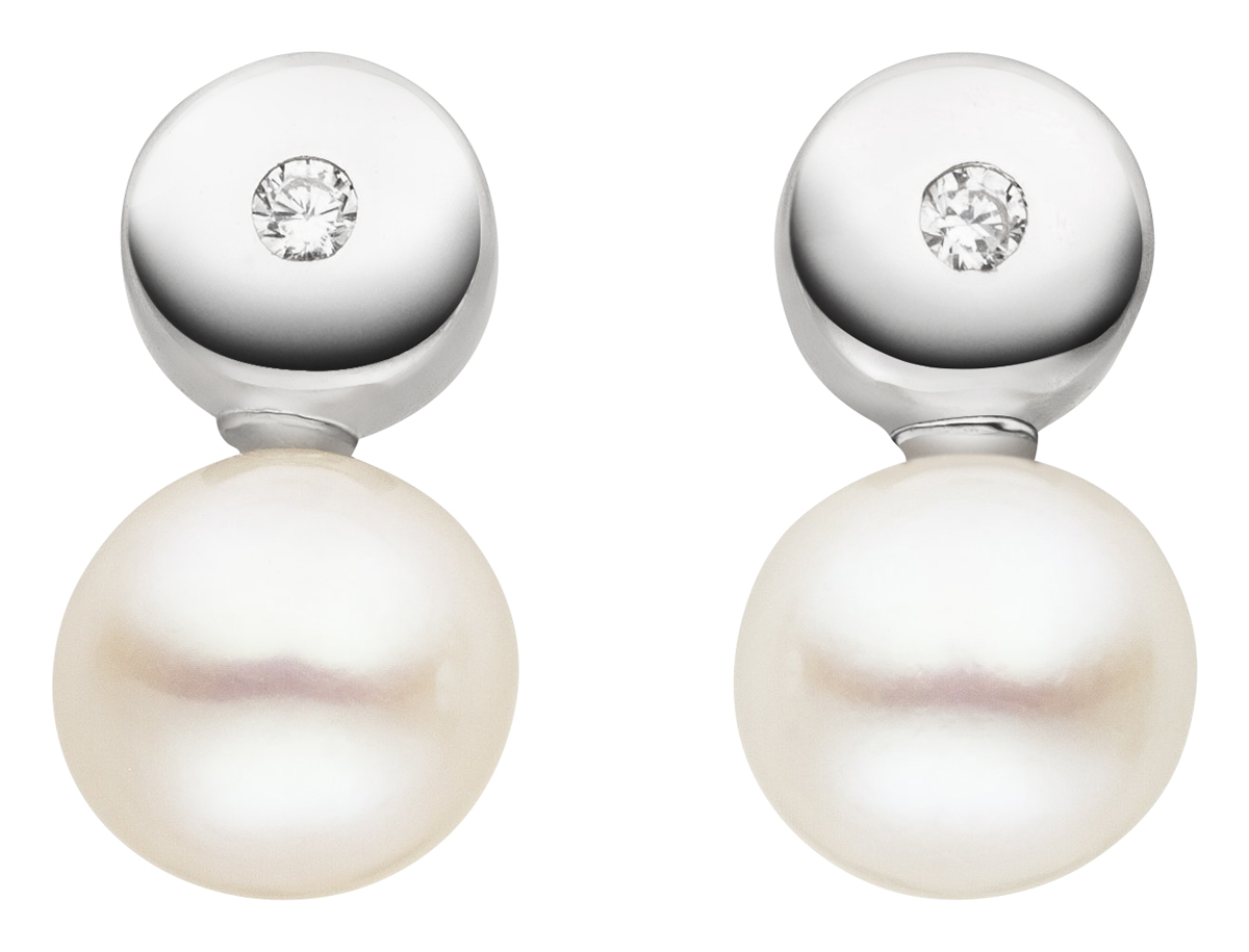 S25 Ohrstecker mit Kreiselement und Süßwasserperlen weiß