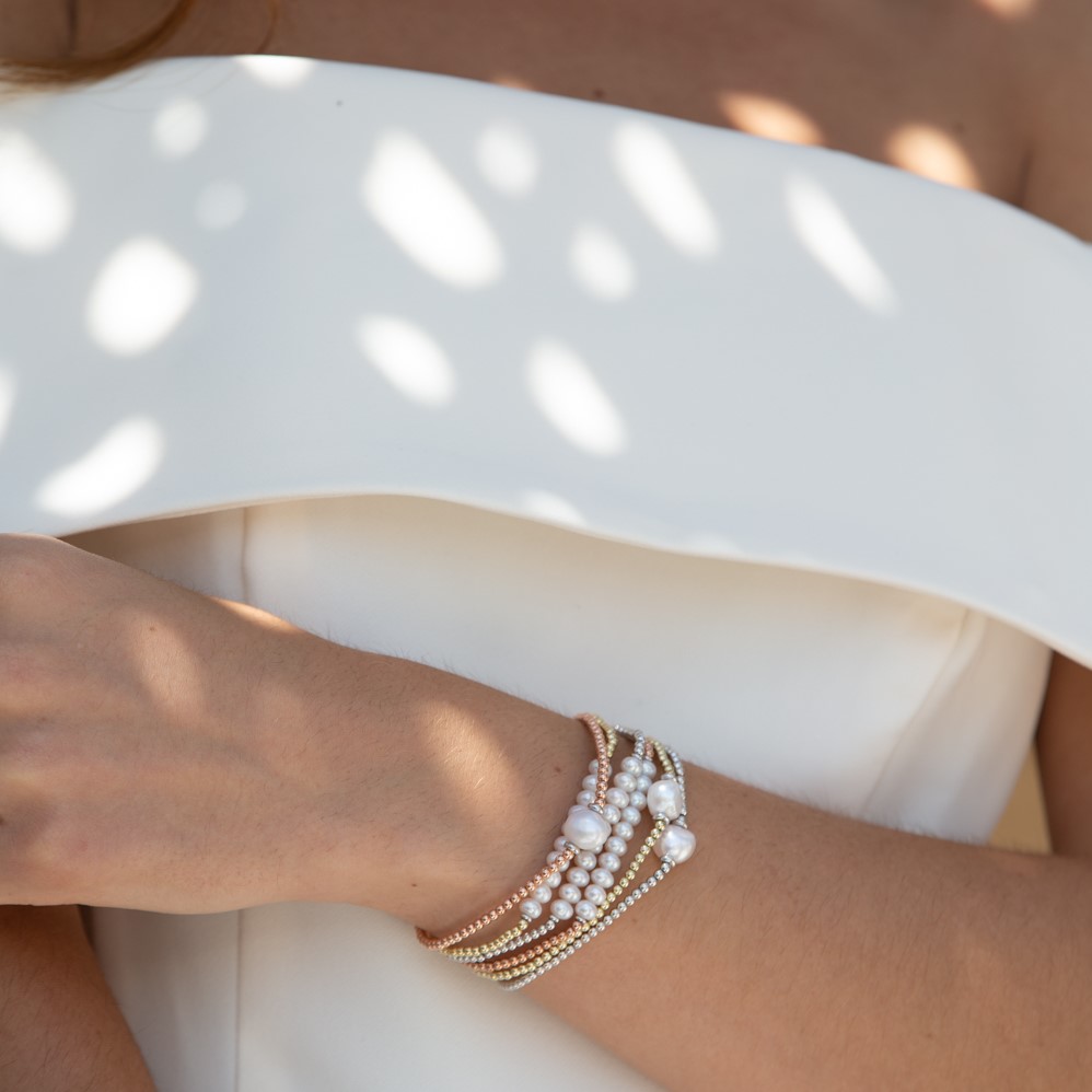 Silberkugelarmband mit einer Perle rosé vergoldet – Süßwasser barock weiß