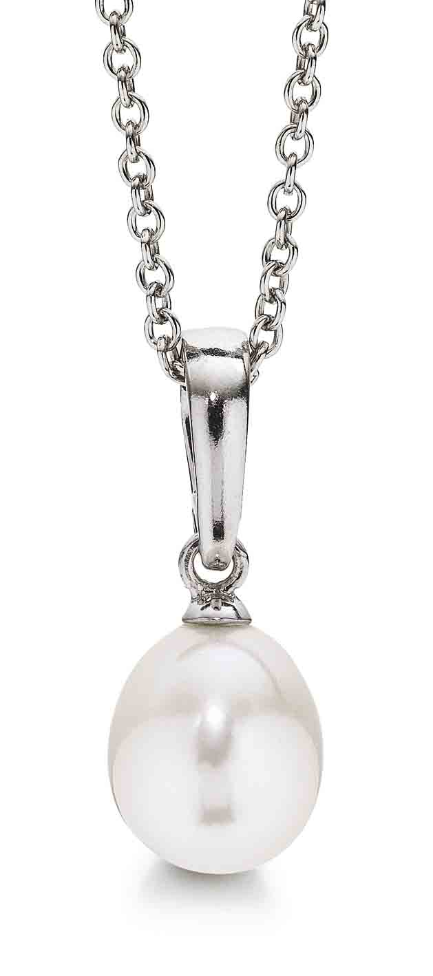 Kette mit Perlenanhänger Weißgold - Süßwasser Tropfen weiß 9-10 mm