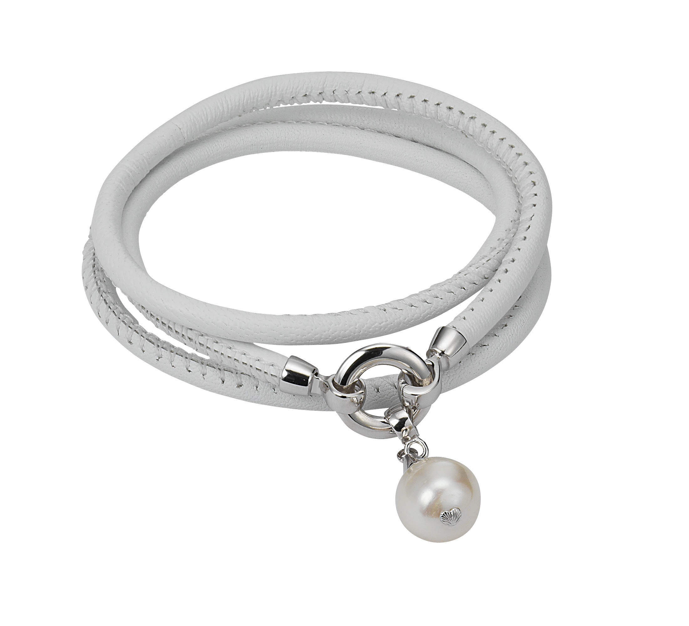 Lederarmband weiß mit eine Perle – Süßwasser rund weiß