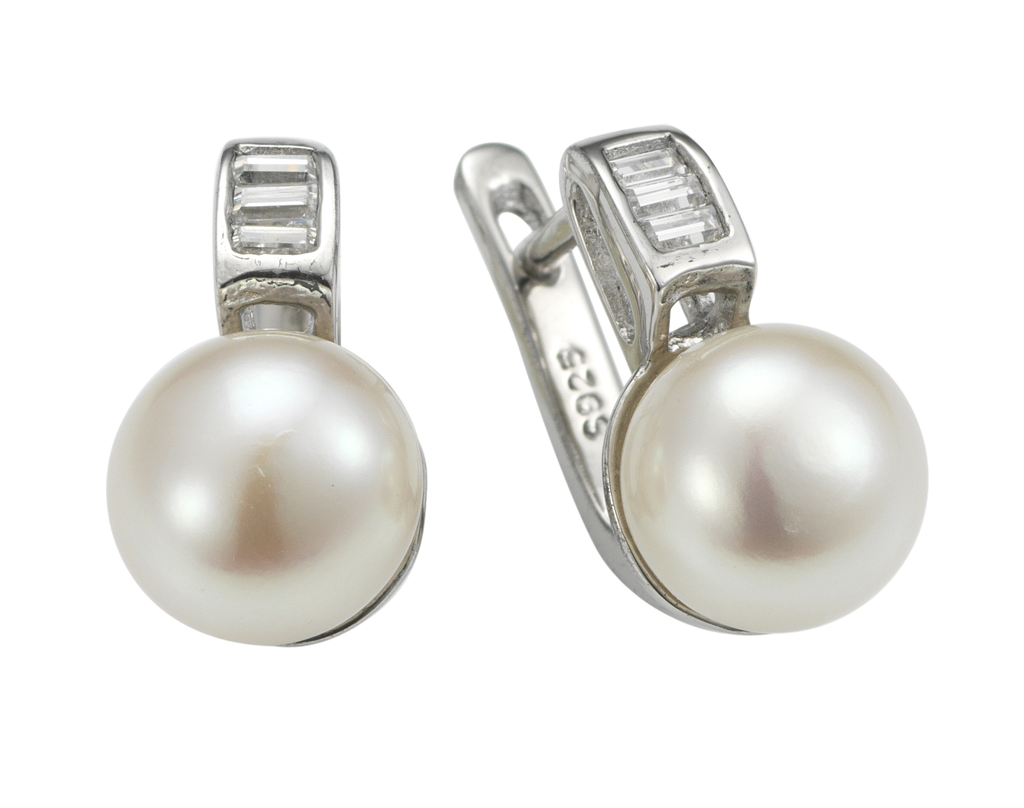 A58 Perlenohrringe mit Zirkonia - Süßwasser Button weiß