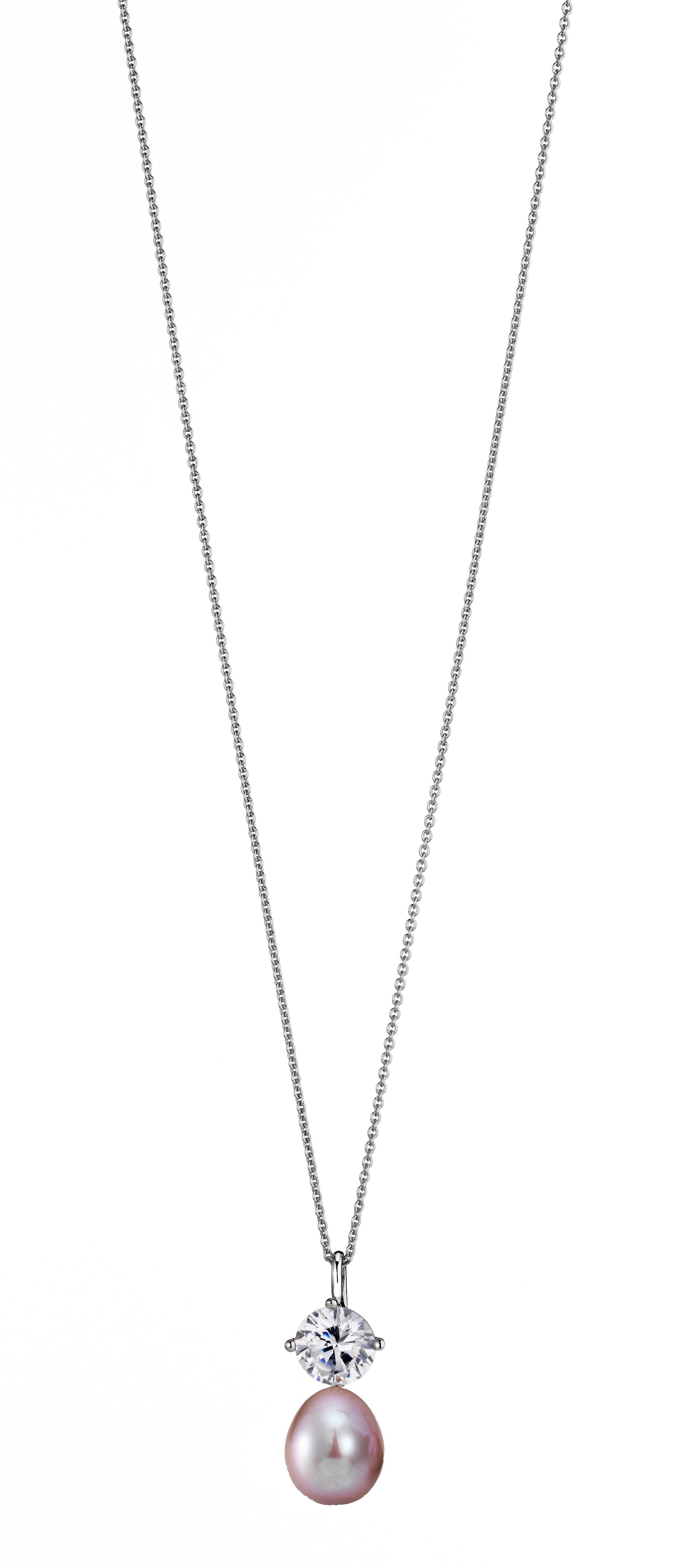 Kette mit Anhänger aus Süßwasserperle natur (rose) und Zirkoniastein weiß