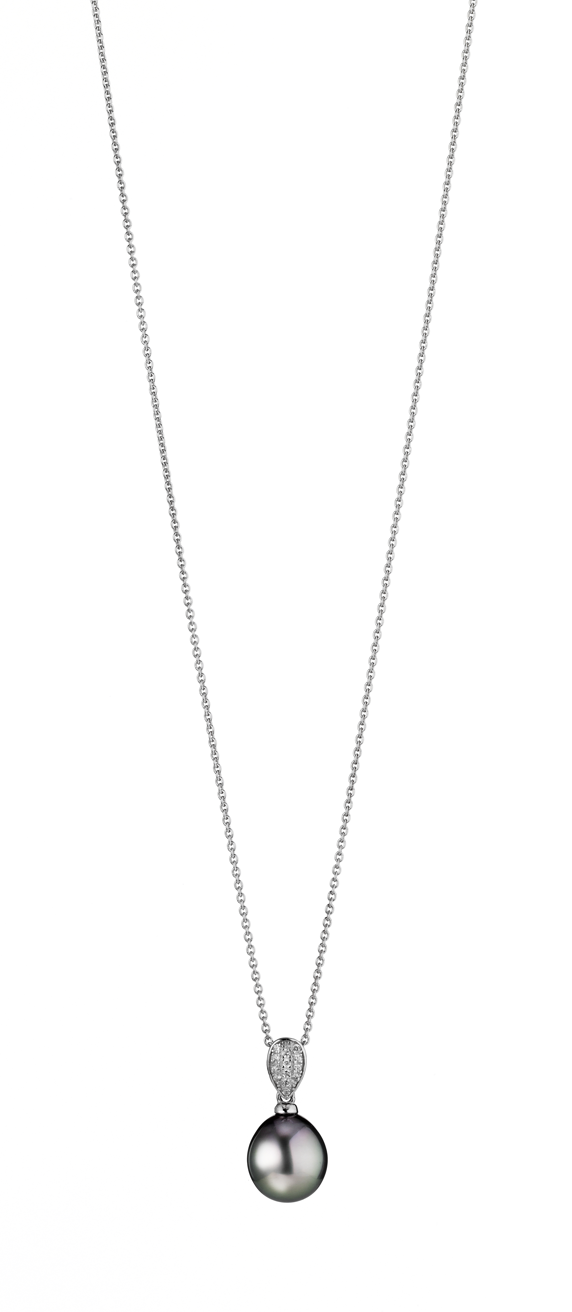 Kette mit Anhänger aus Tahiti-Perle schwarz und Zirkoniasteinen