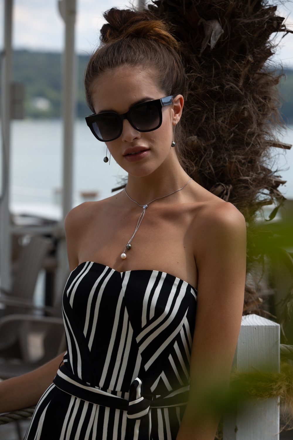 X-Collier mit Perlen Silber - Tahiti Tropfen mehrfarbig