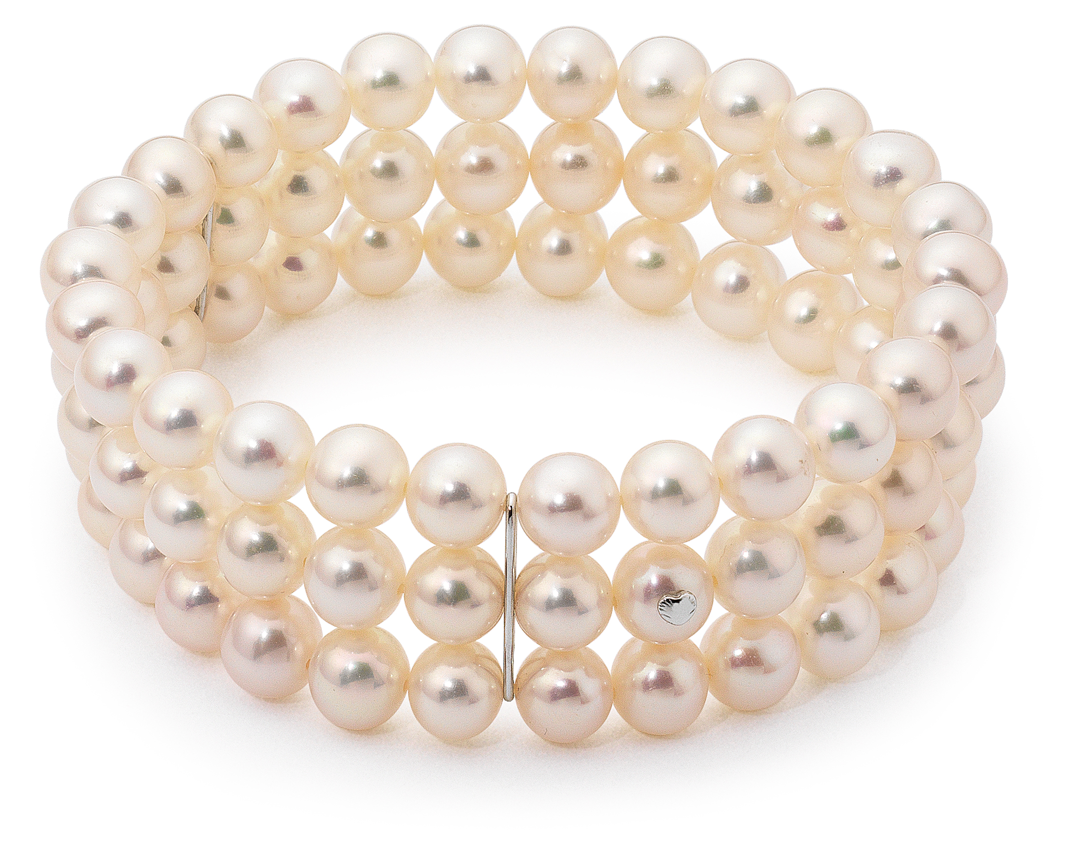 S22 Dreihiges Perlenarmband - Süßwasser rund weiß