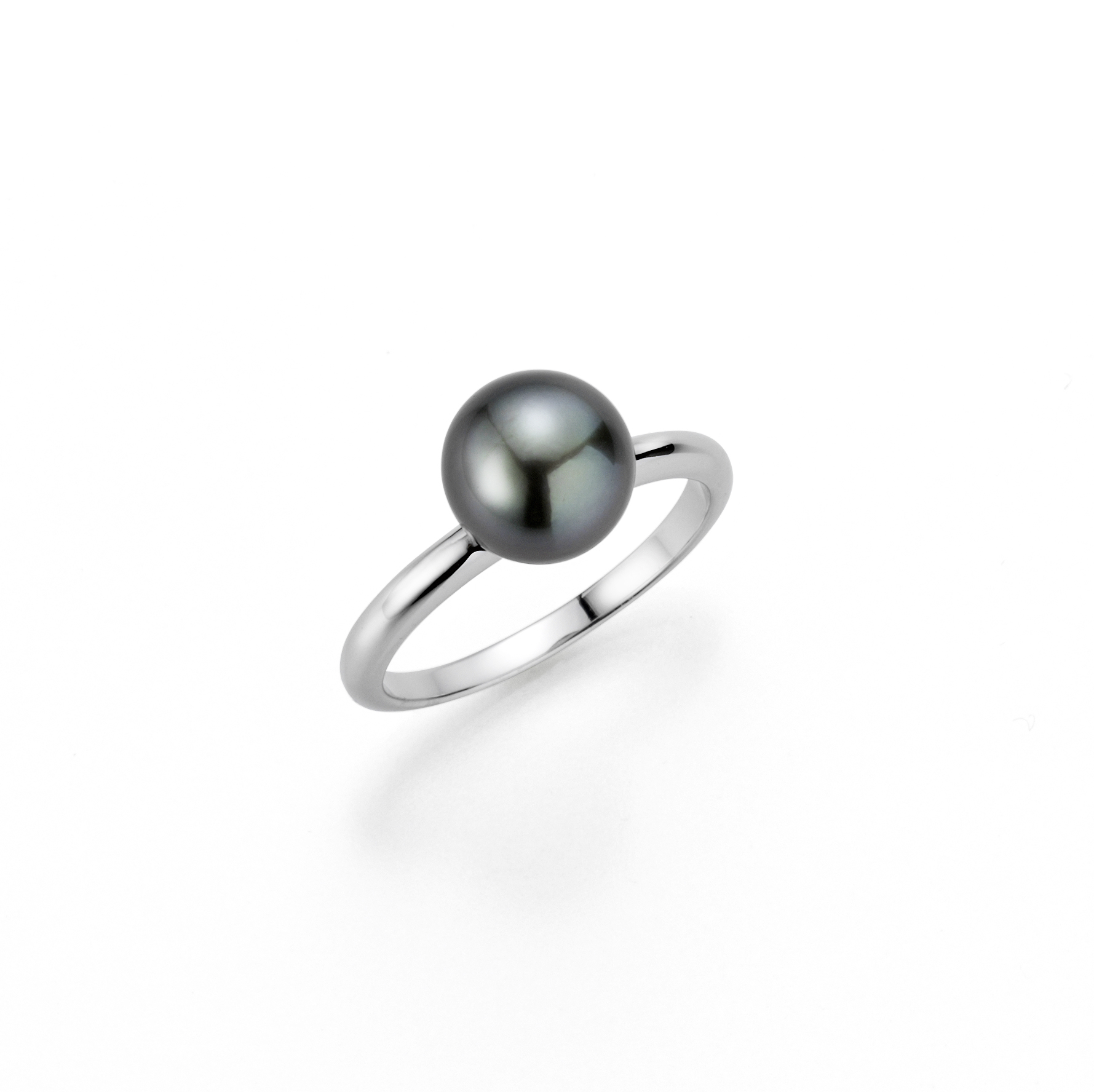 PR4-57_300 Klassischer Perlenring Silber - Tahiti rund shwarz