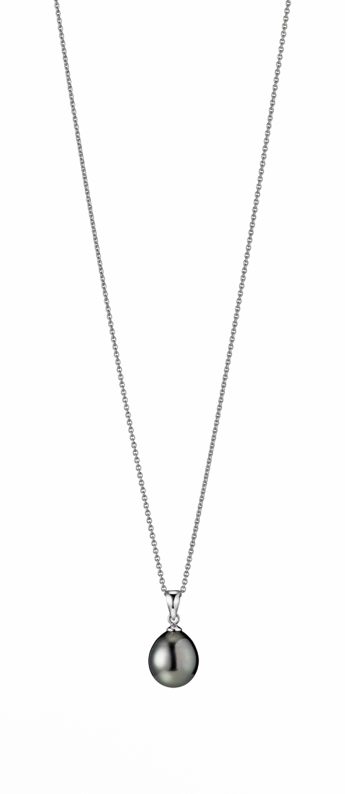 Kette mit Perlenanhänger Silber - Tahiti Tropfen schwarz 10-11 mm