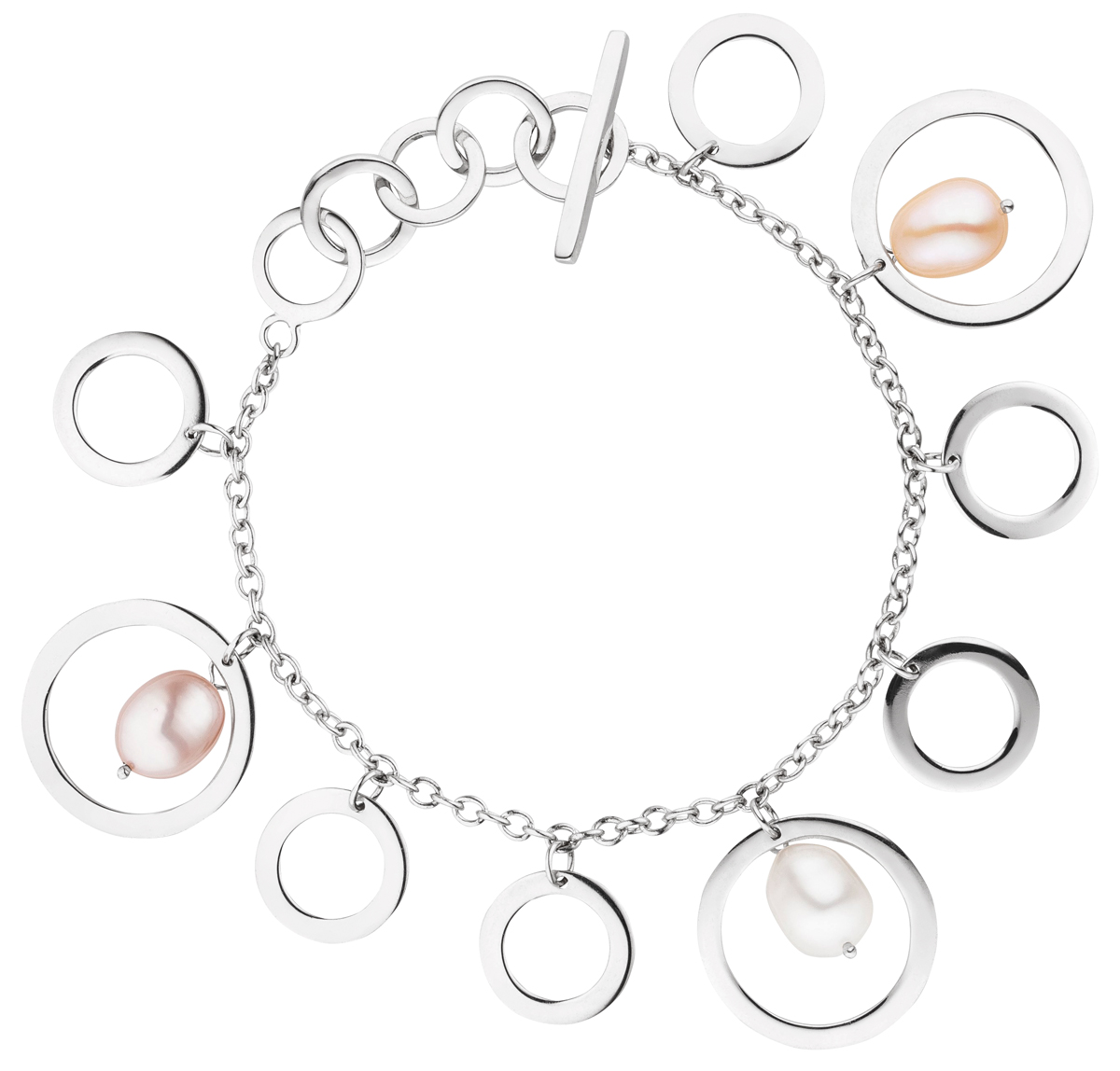 Perlenarmband mit Silberkreisen - Süßwasser Tropfen multicolor