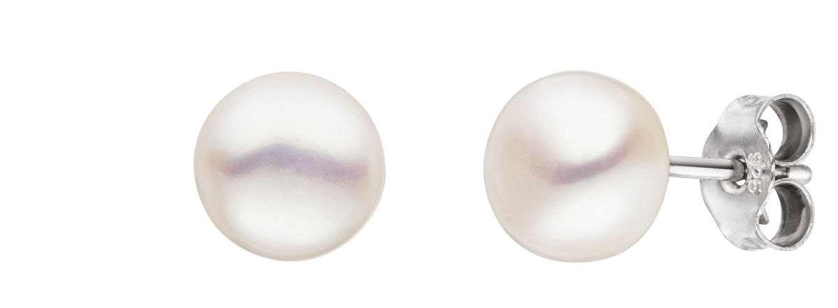 Perlenohrstecker Süßwasser weiss button 7-8 mm