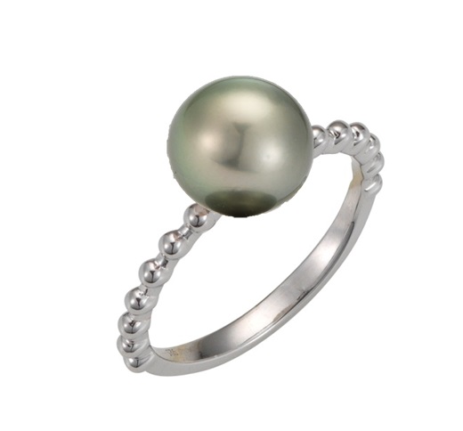 PR4-34 Perlenring mit Kugeldesign Silber - Tahiti rund schwarz