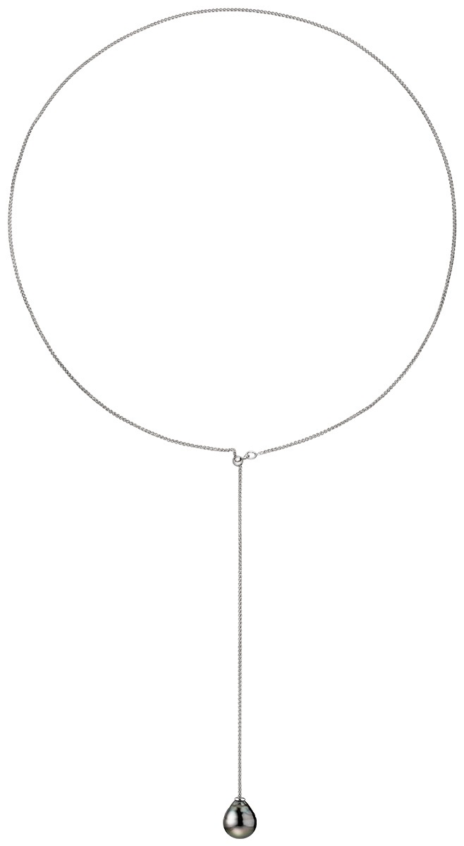 Y- Collier mit einer Perle Silber 90 cm - Tahiti Tropfen schwarz