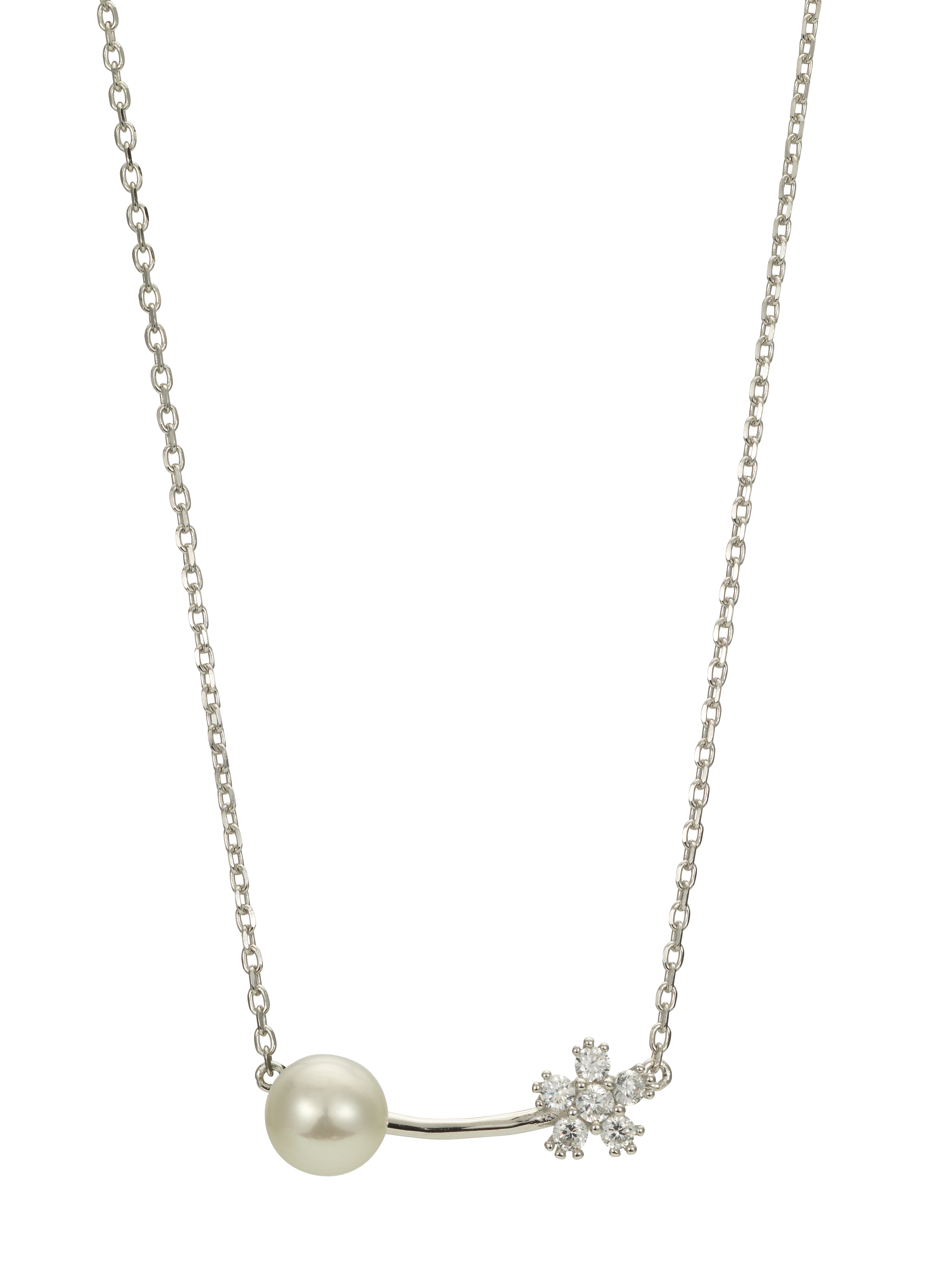 Perlencollier mit Zirkoniablume - Süßwasser Button weiß
