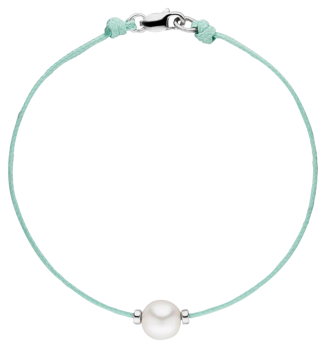 Textilarmband türkis mit einer Perle - Süßwasser semiround weiß
