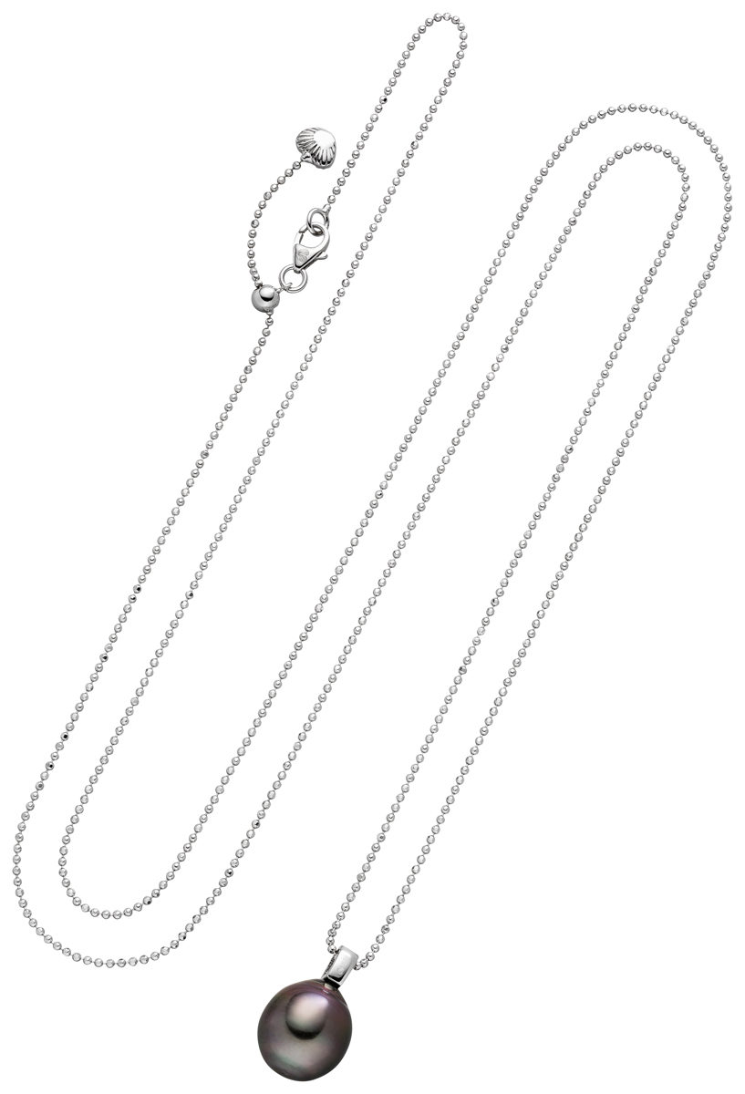 Kette mit Perlenanhänger 90 cm Silber - Tahiti Tropofen schwarz