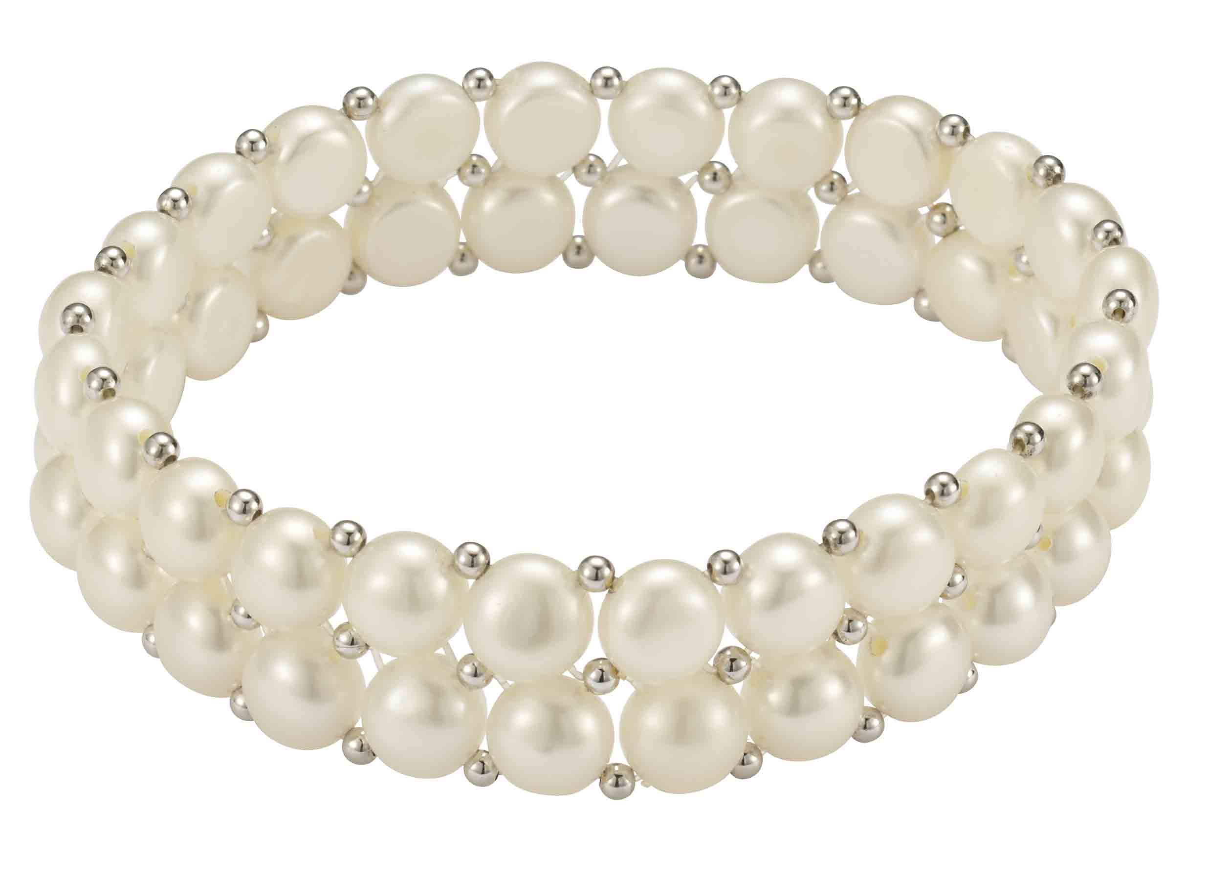 Zweireihiges Perlenarmband Silber - Süßwasser weiß