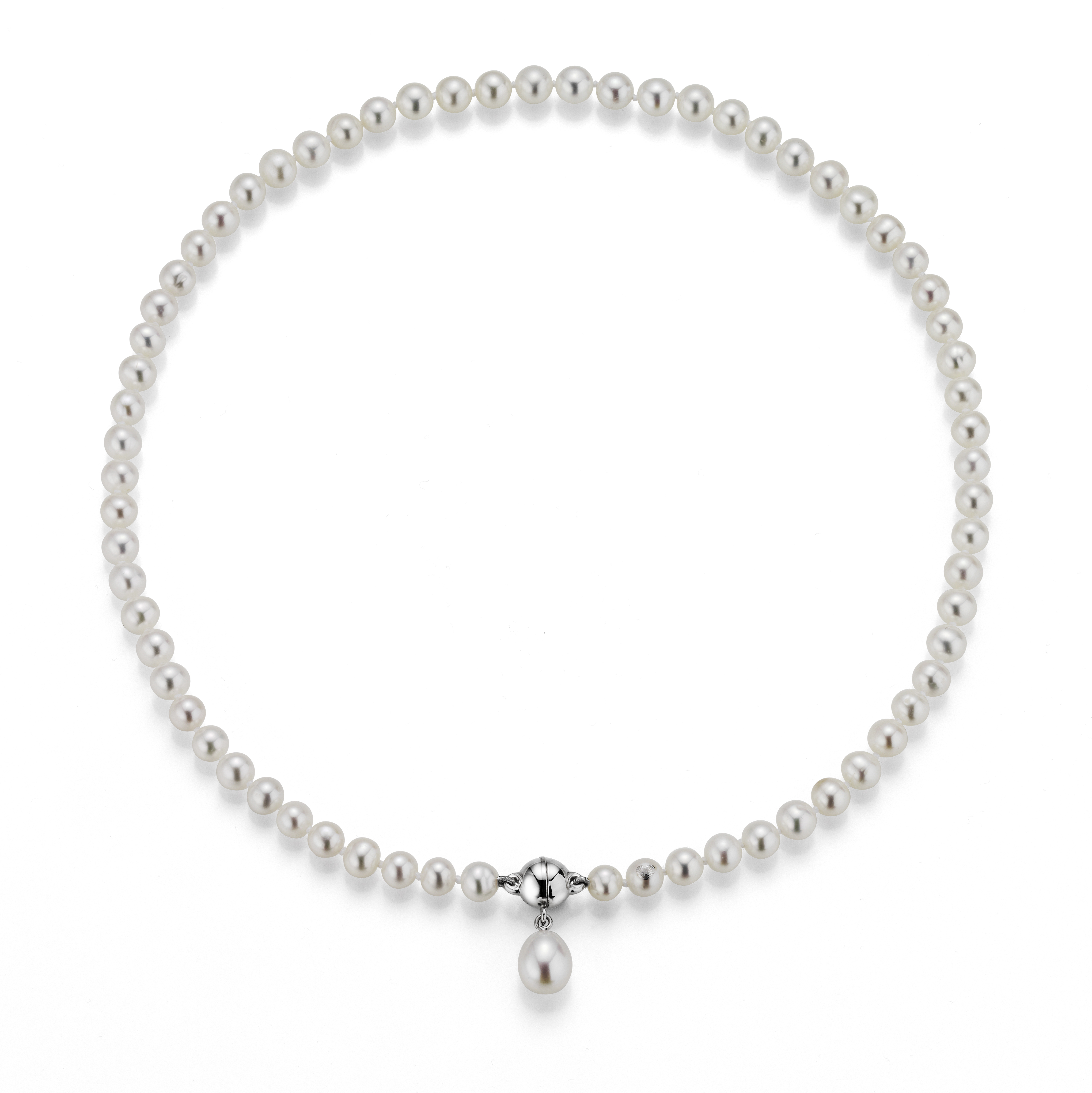 R98_200 Perlenkette Süßwasser 6-9 mm rund mit Tropfeneinhänger Weiß