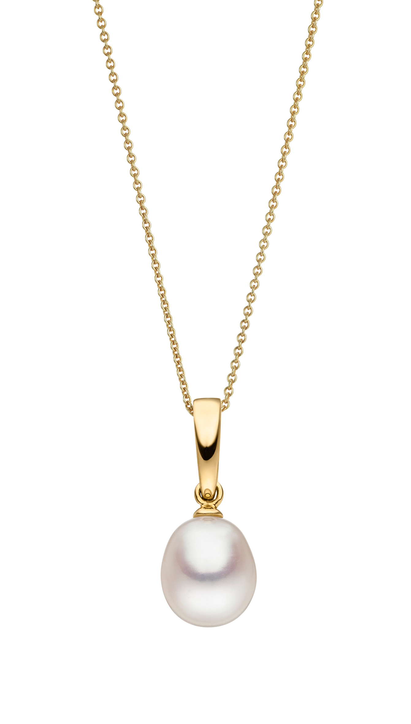 Kette mit Perlenanhänger Gelbgold - Süßwasser Tropfen weiß 9-10 mm
