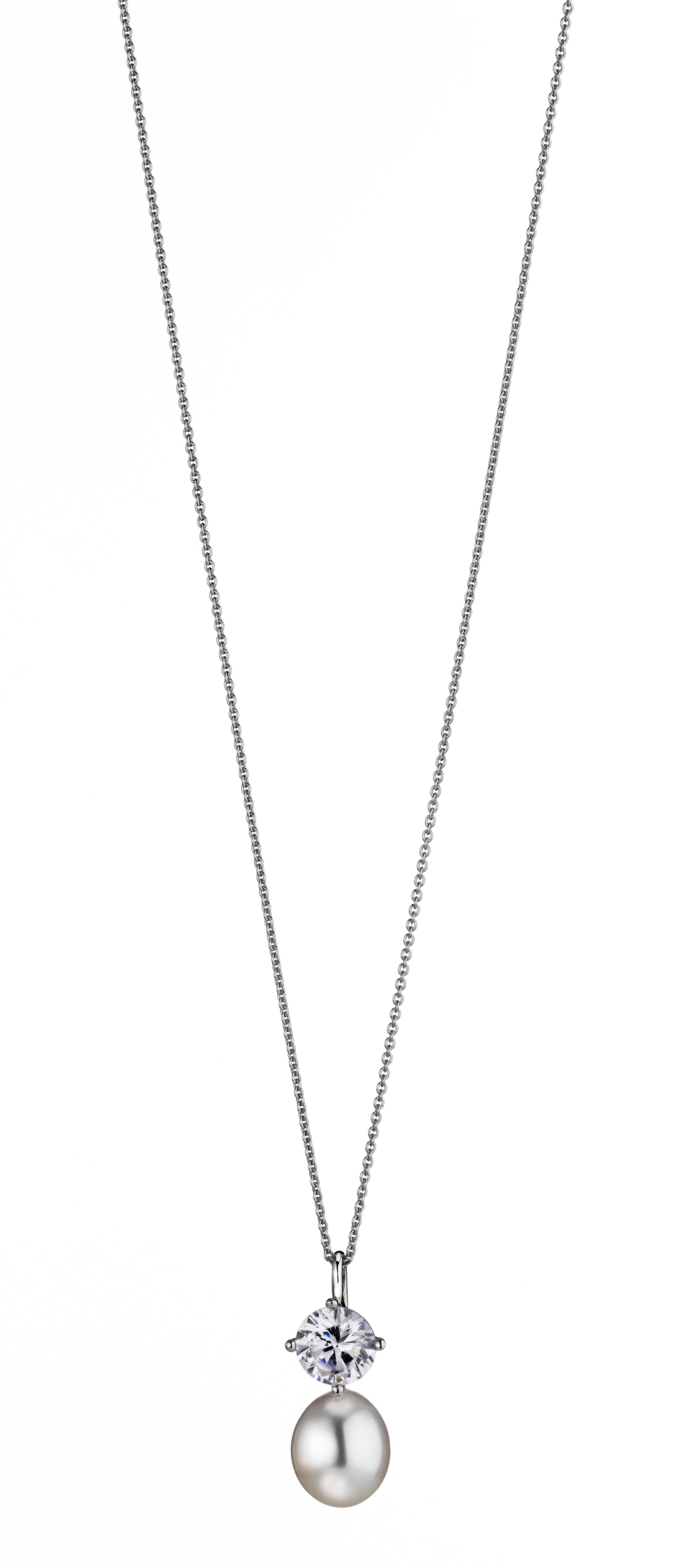 Kette mit Anhänger aus Süßwasserperle weiß und Zirkoniastein weiß