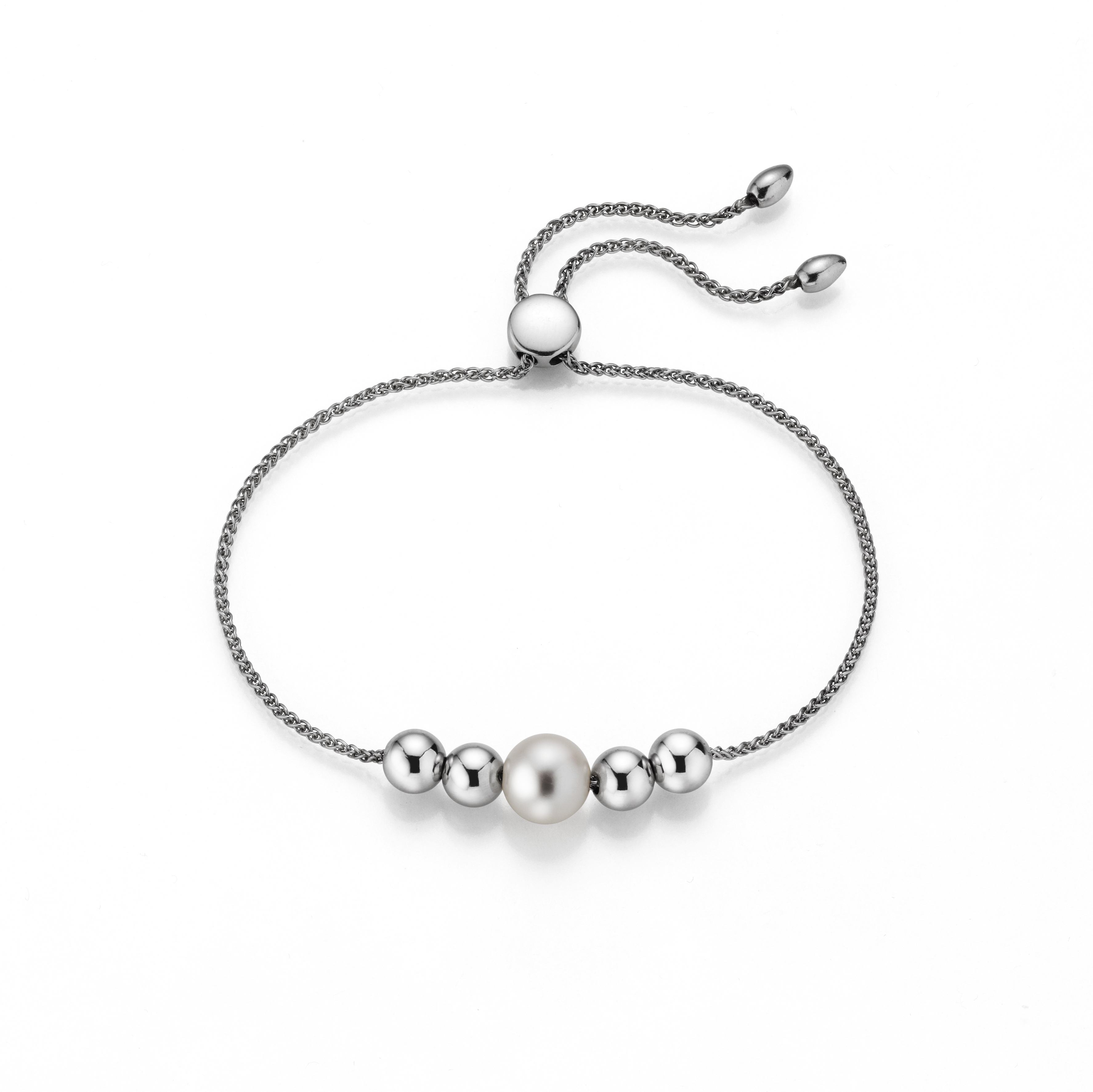 R90_300 Armband mit silbernen Kugelelementen und einer Süßwasserperle
