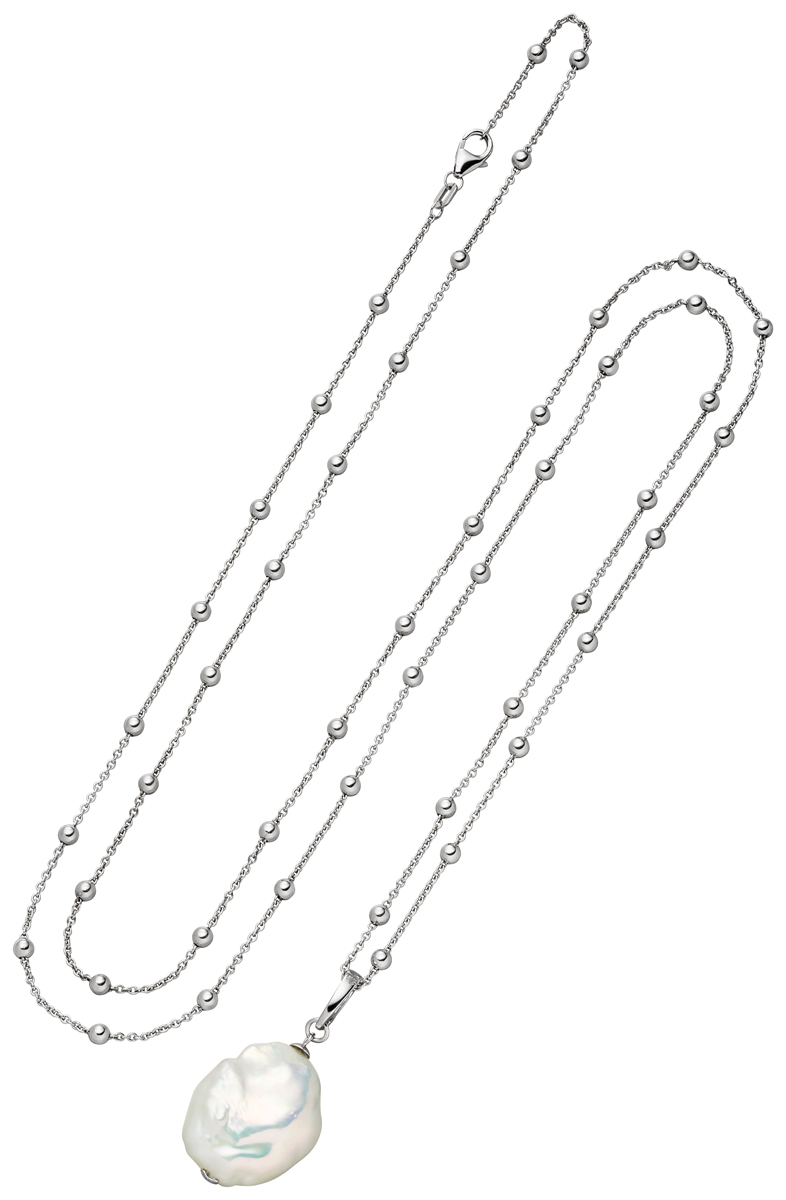 Kette mit Perlenanhänger Kugelemente Silber - Süßwasser barock weiß
