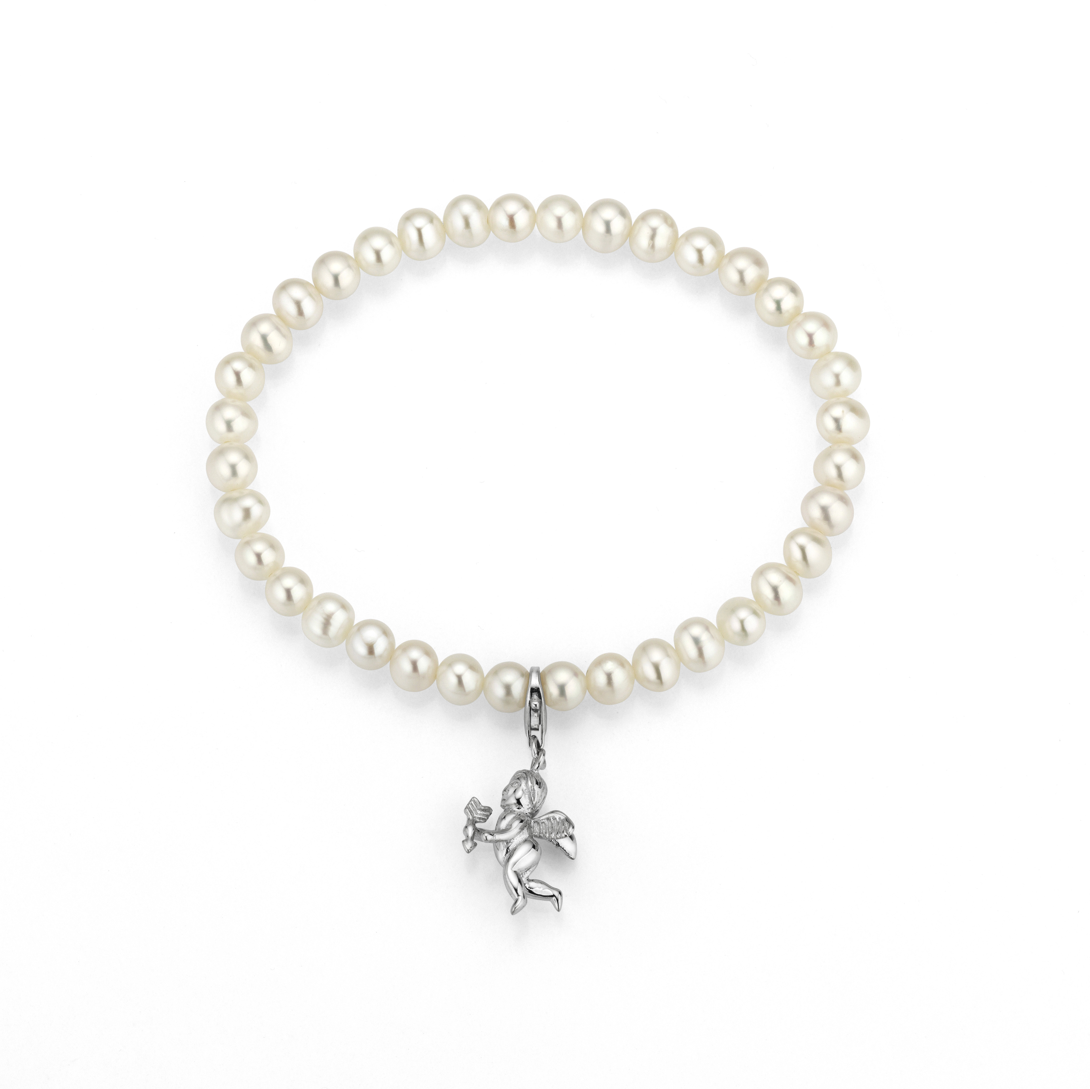 L37_300 Perlenarmband Süßwasser mit Engel-Anhänger