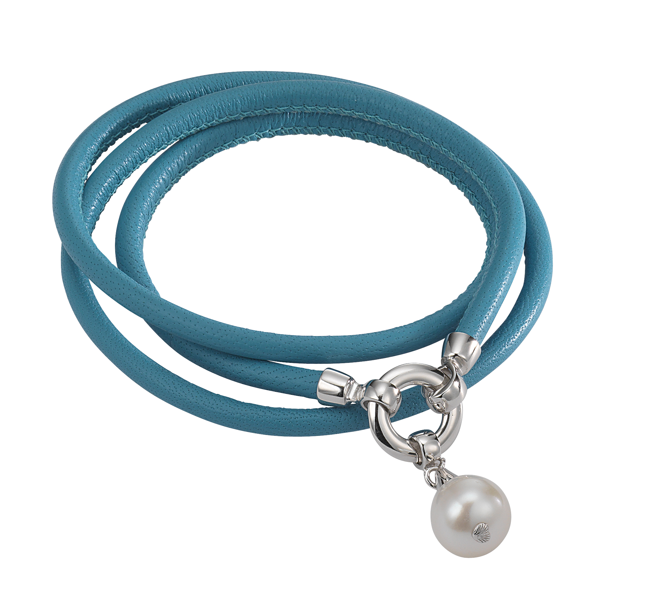 Lederarmband türkis mit einer Perle – Süßwasser rund weiß