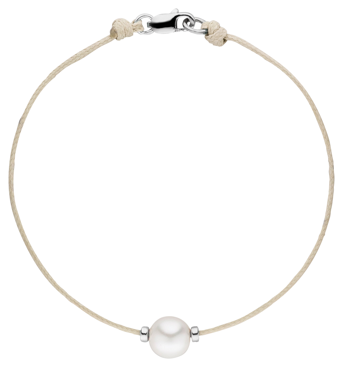 Textilarmband beige mit einer Perle - Süßwasser semiround weiß