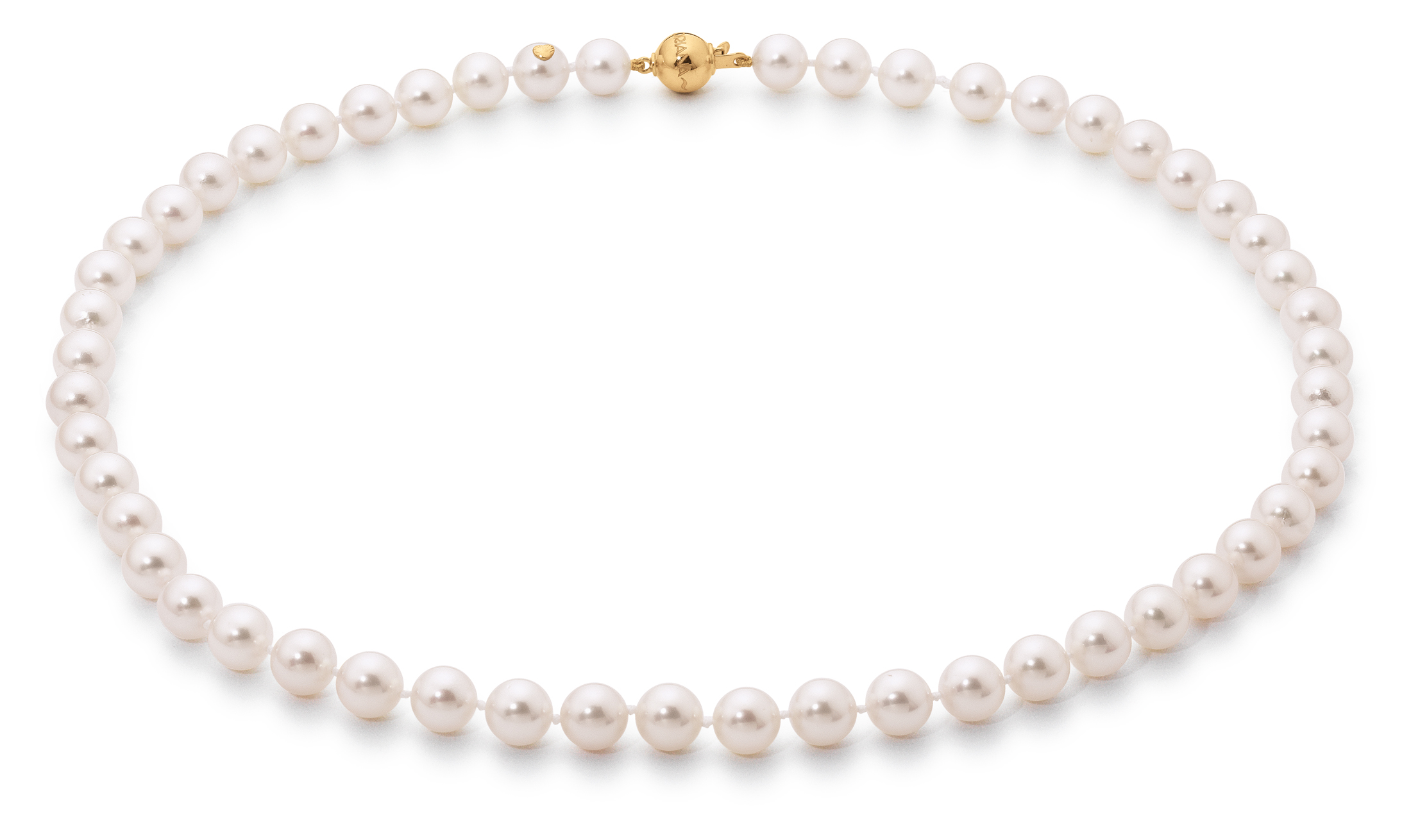 Klassische Perlenkette 585/- Gelbgold - Akoya rund weiß 7.5-8 mm