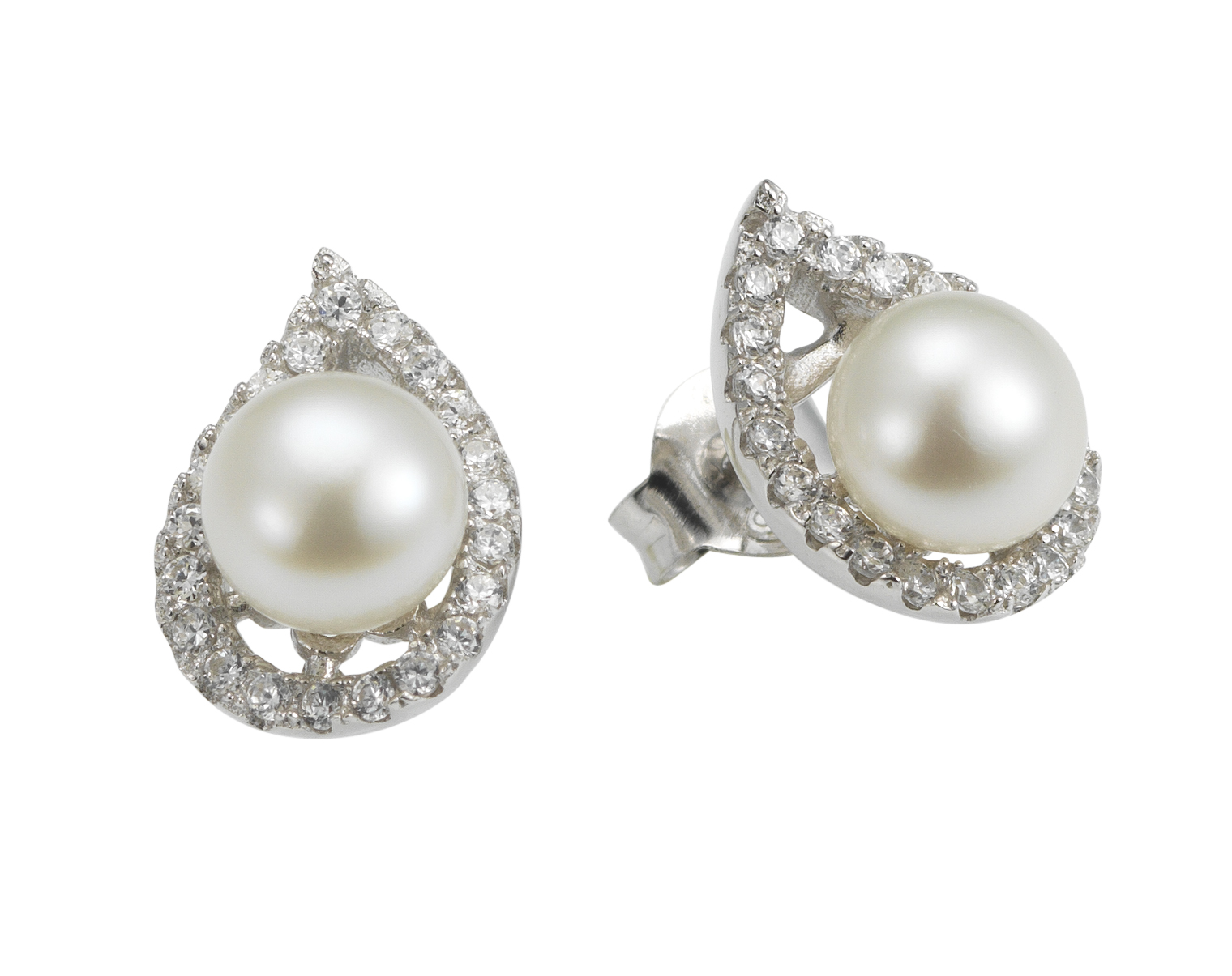 A46 Perlenohrstecker Süßwasser in Tropfenform mit Zirkoniasteinen