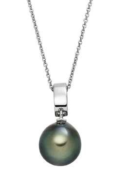 Kette mit Perlen - Clipanhänger Silber - Tahiti Tropfen 10-11 mm