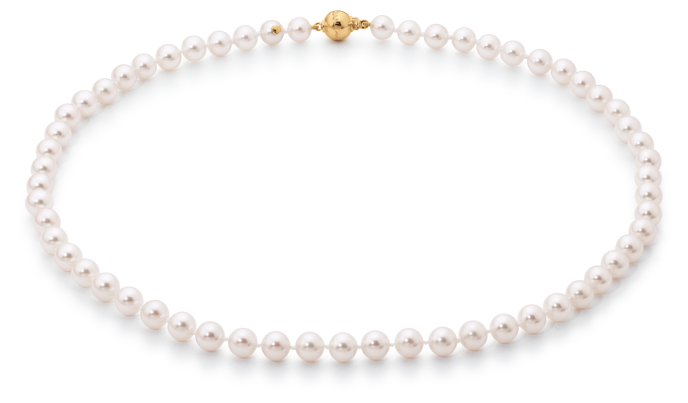 Klassische Perlenkette 585/- Gelbgold - Akoya rund weiß 6.5-7 mm