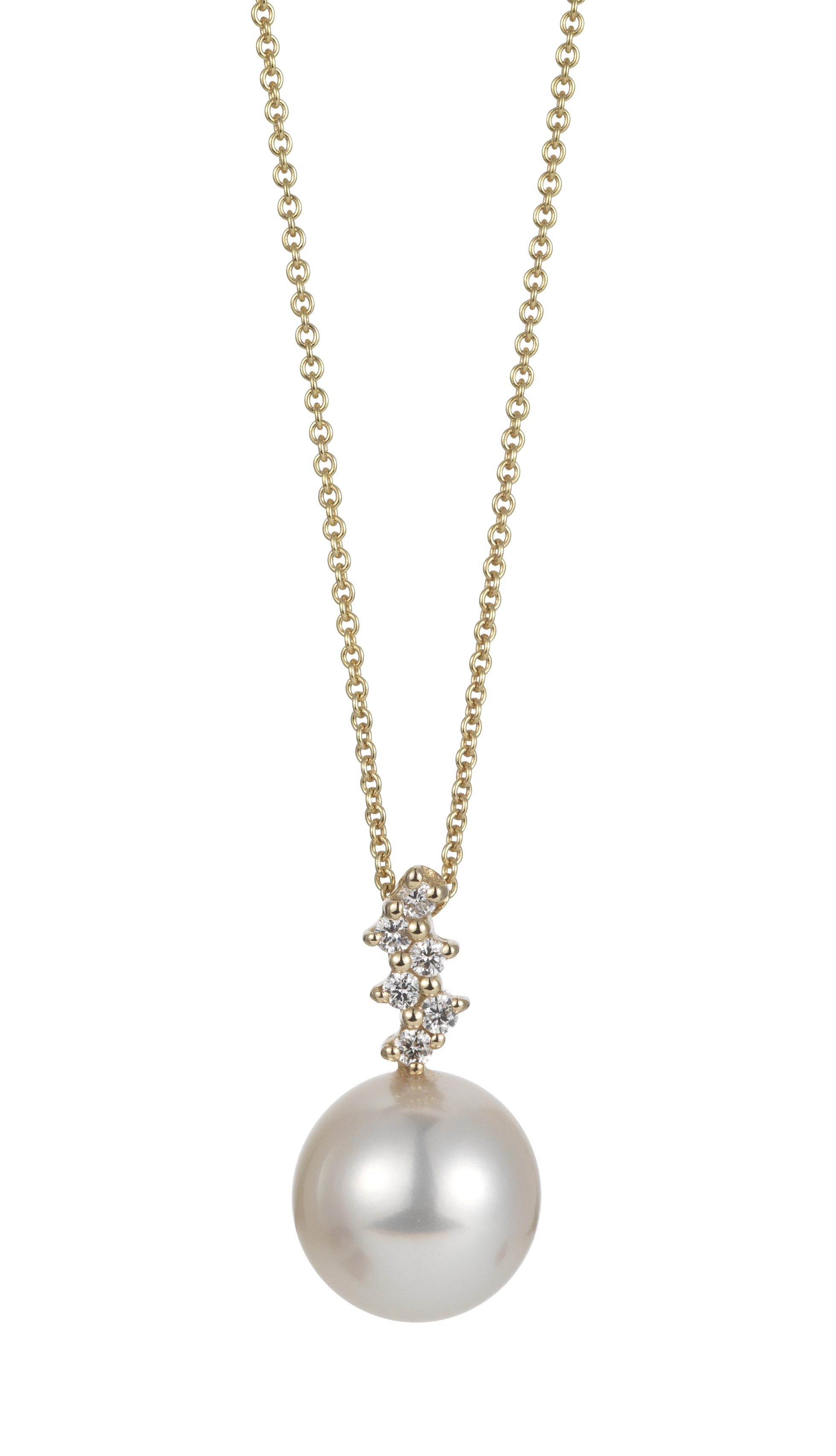 Kette mit Perlenanhänger Gelbgold mit 6 Diamanten - Akoya rund weiß