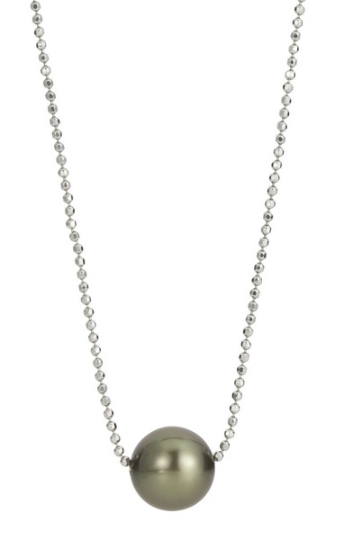 Kette mit schwebender Perle Silber - Tahiti rund schwarz