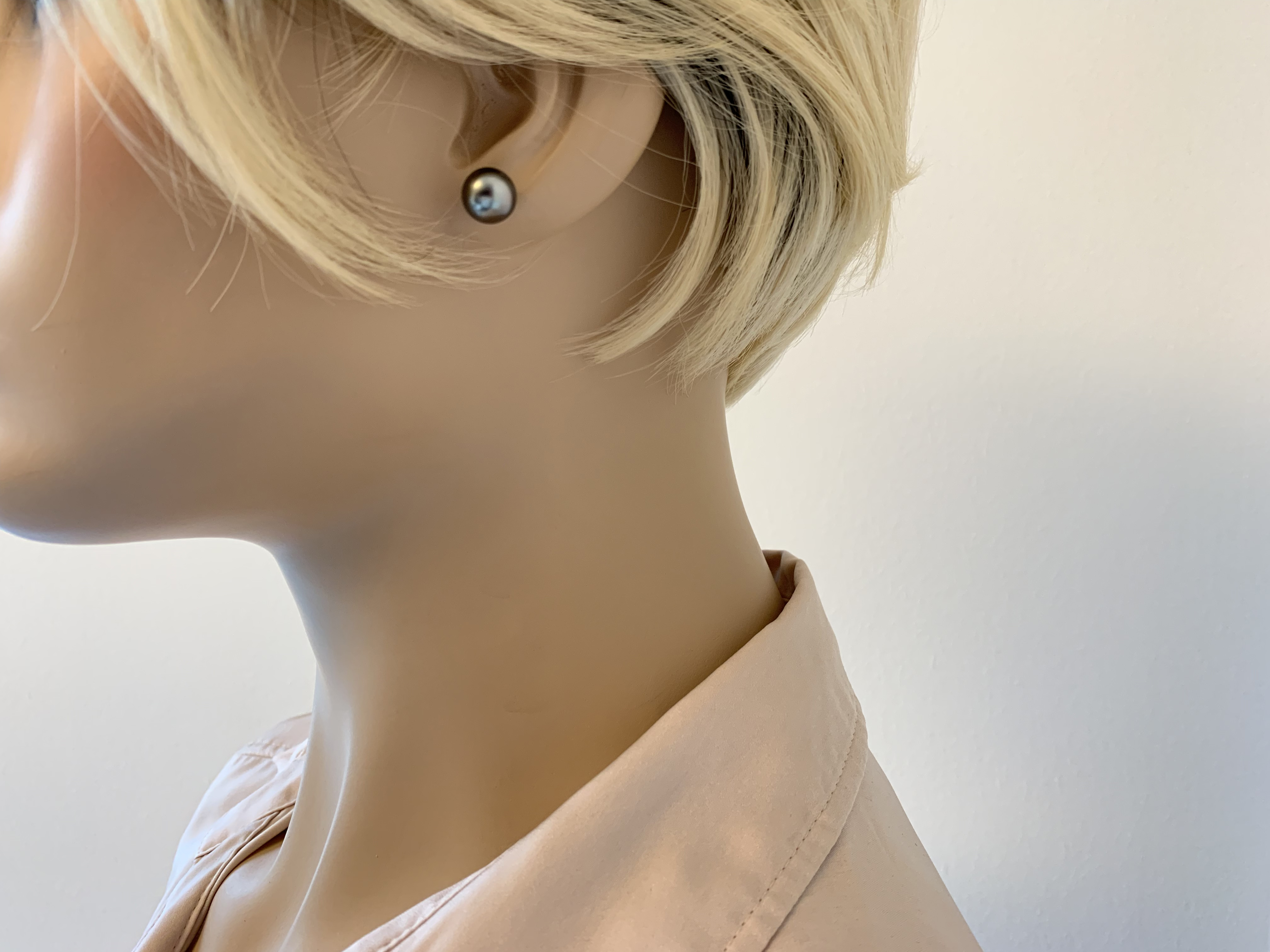 Klassische Perlenohrstecker Silber - Tahiti rund schwarz 9-10 mm