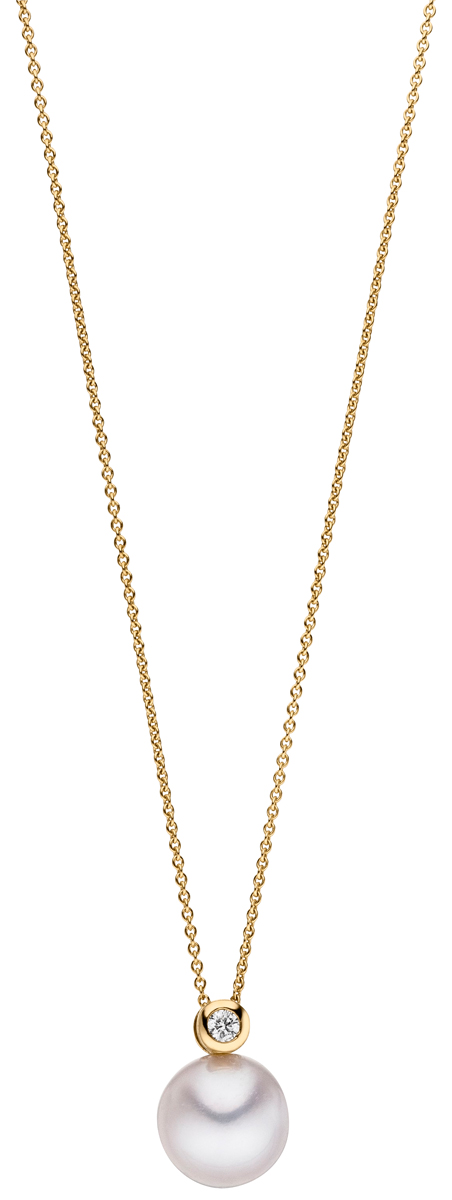 Kette mit Perlenanhänger Gelbgold mit einem Brillant - Akoya- rund weiß 8-8.5 mm