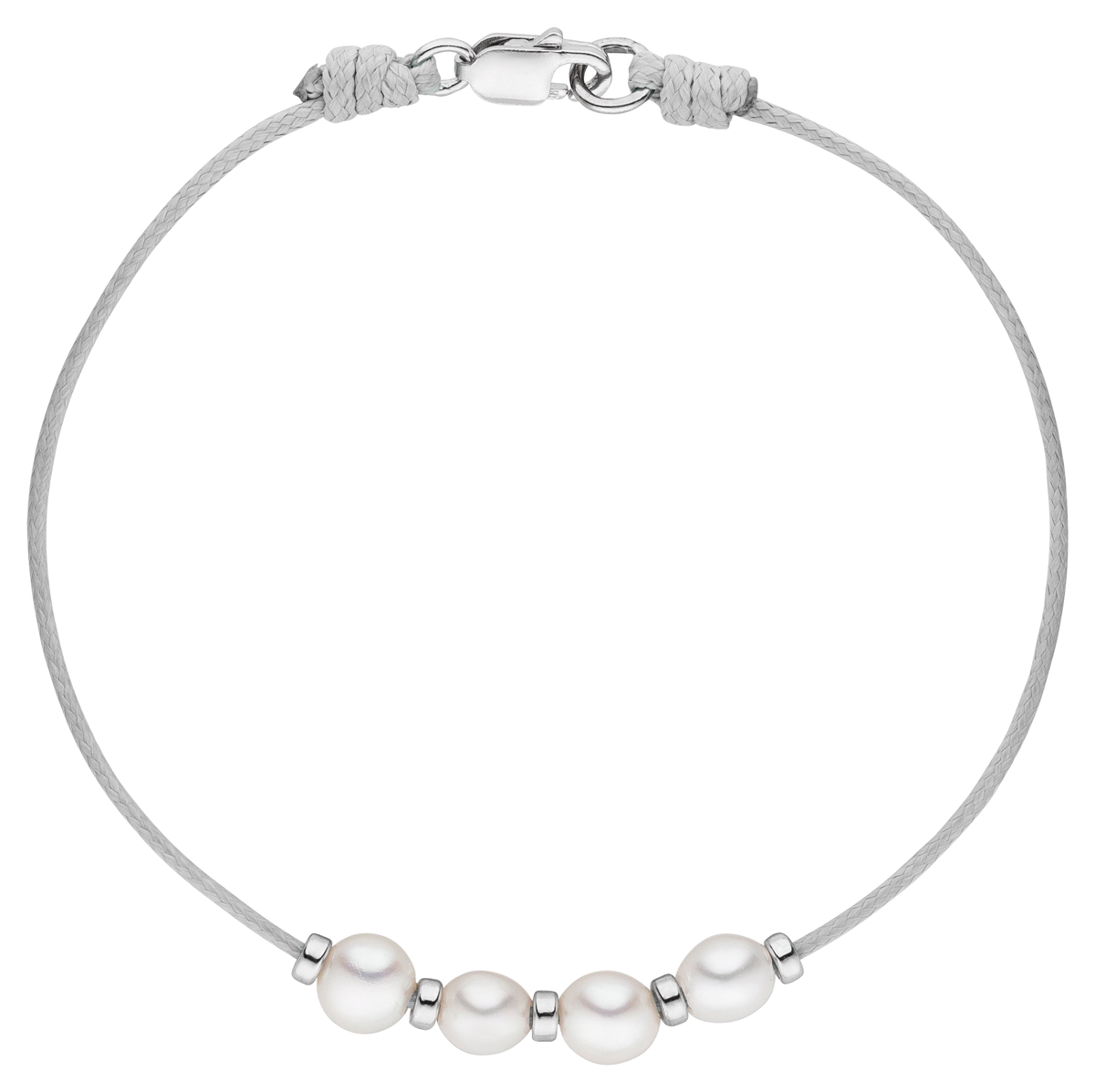 Textilarmband  grau mit 4 Perlen -Süßwasser coin weiß