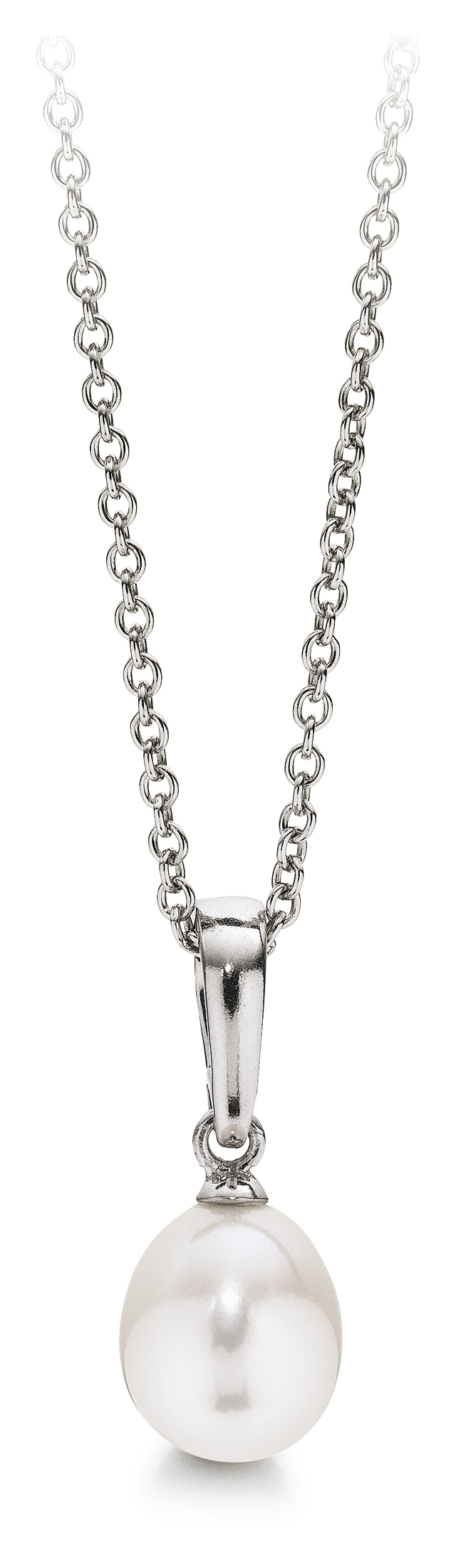 Kette mit Perlenanhänger Weißgold - Süßwasser Tropfen weiß 9-10 mm