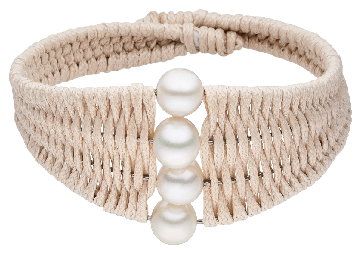 Baumwollarmspange beige mit Süßwasserperlen