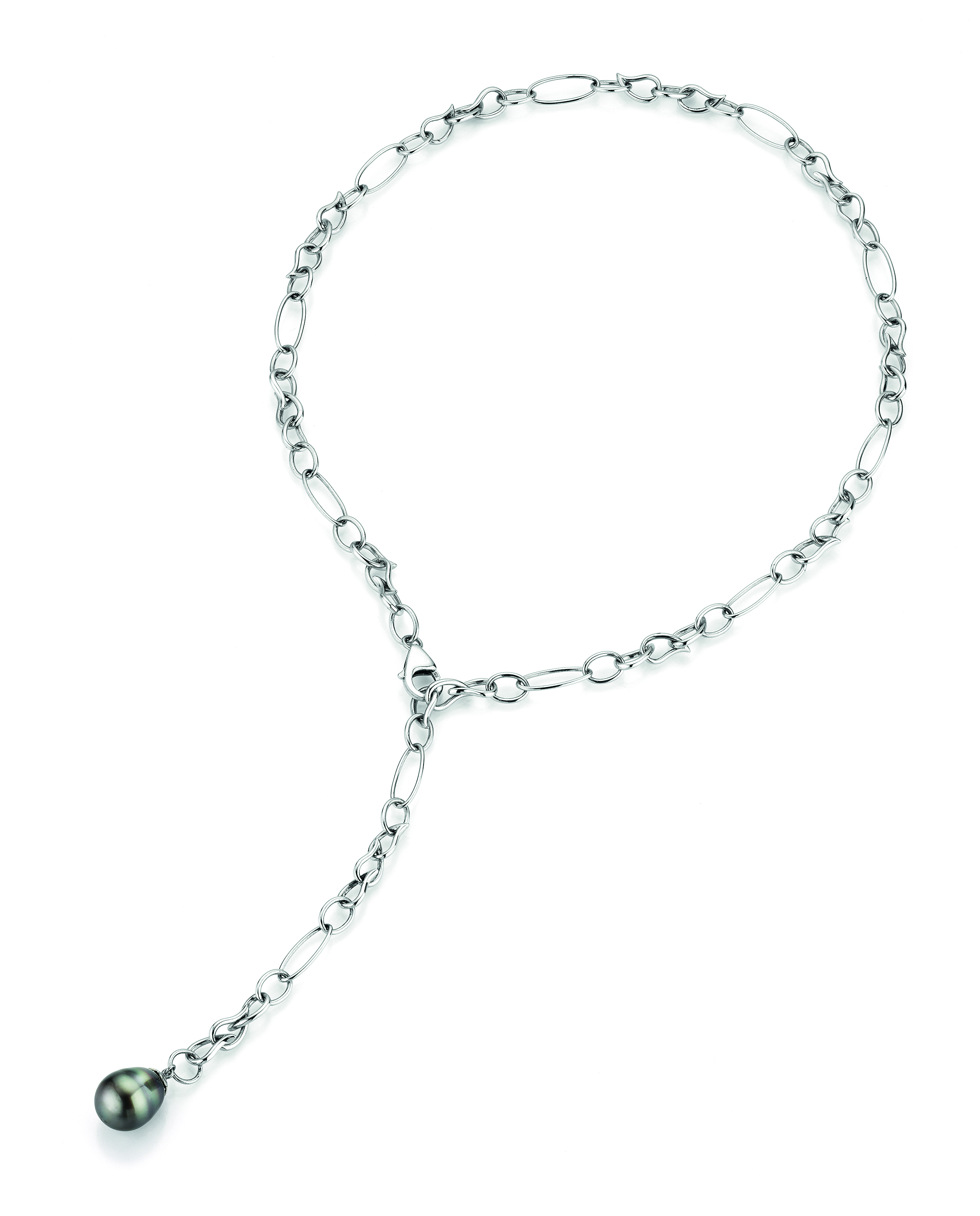 Extravagante Kette mit Perle Silber - Tahiti Tropfen schwarz