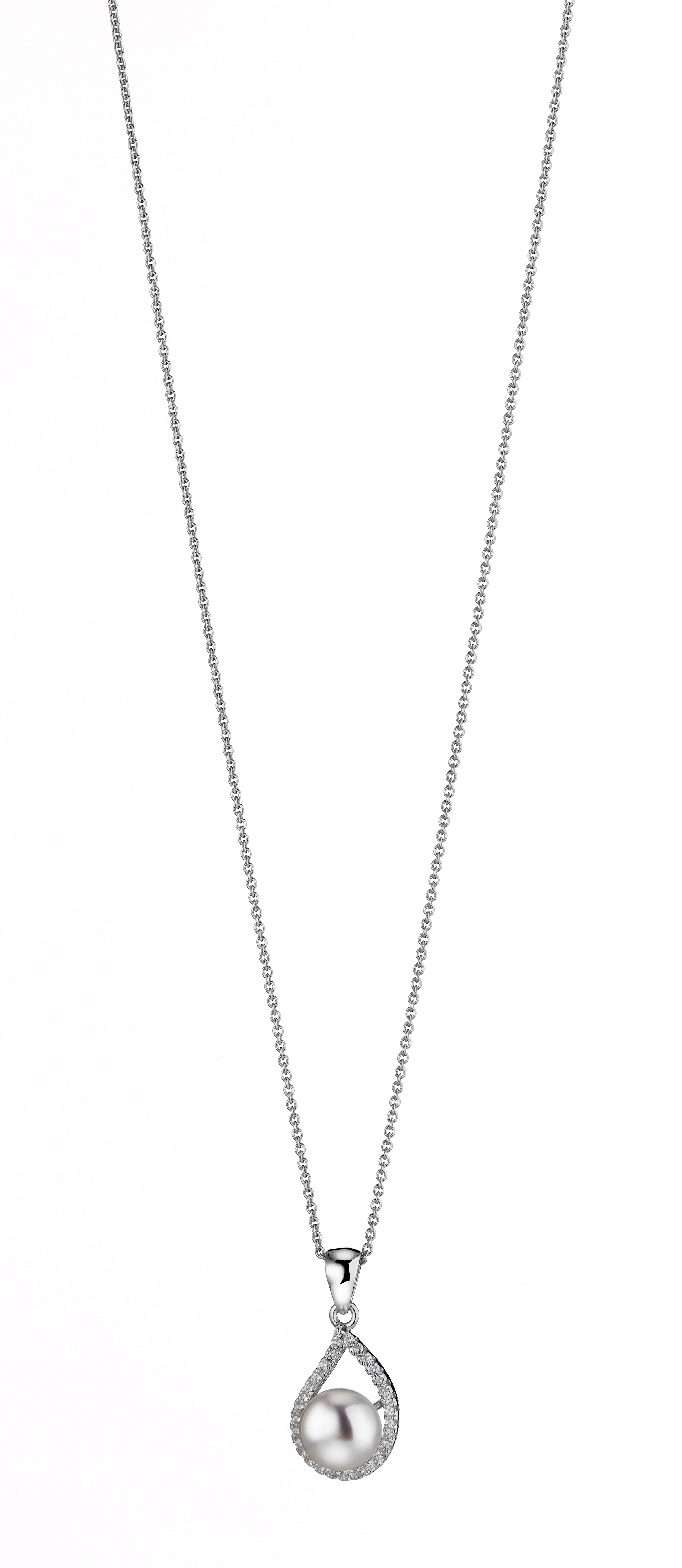 R72_300 Kette mit Anhänger in Tropfenform mit Süßwasserperle und Zirkoniasteinen